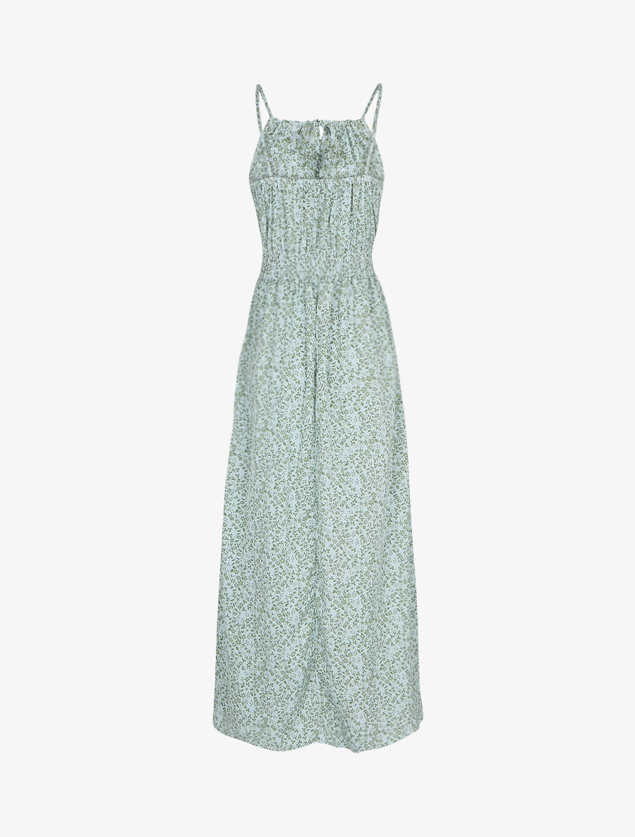 Robe longue à motifs fleuris et taille brodée - Bleu ciel - 2