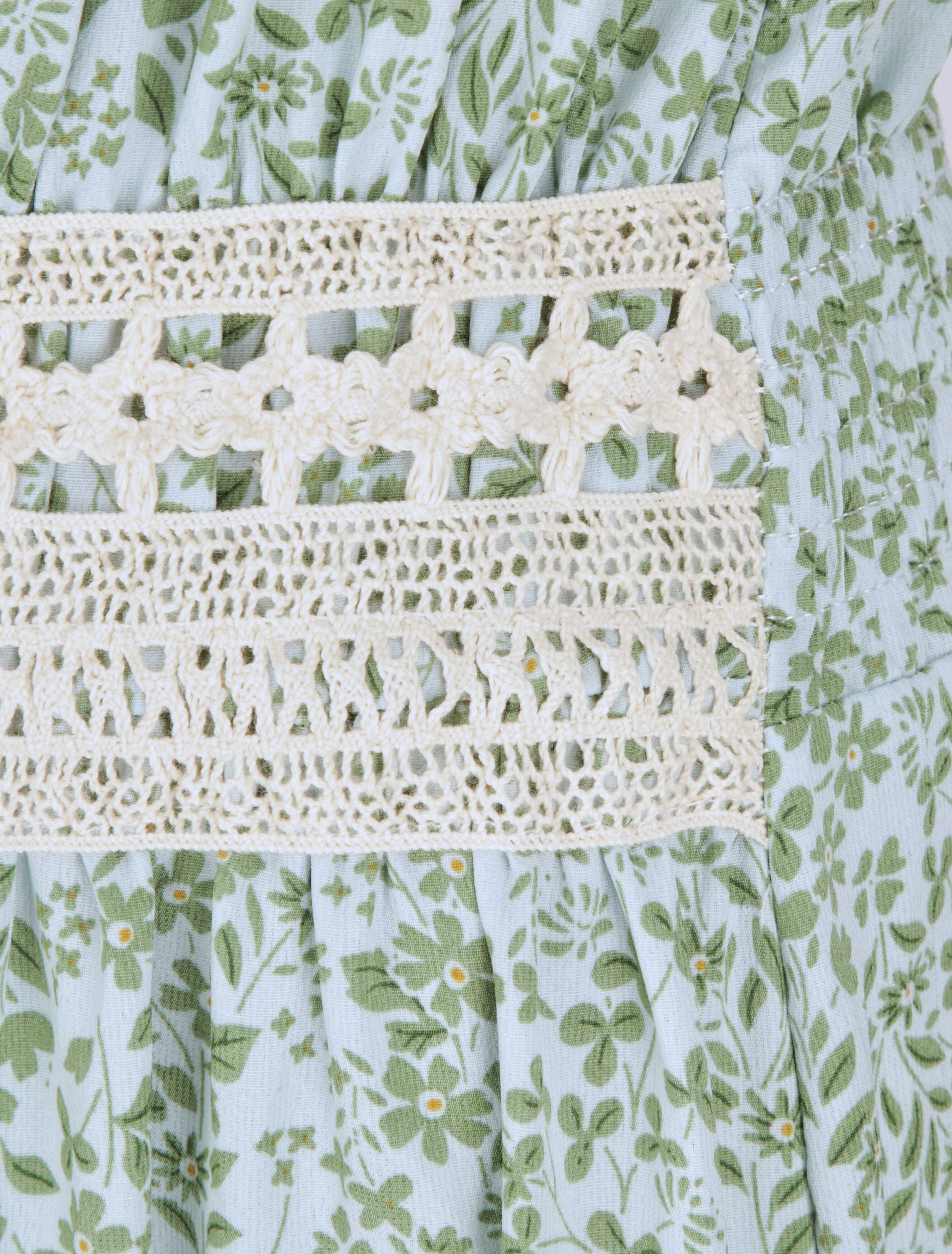 Robe longue à motifs fleuris et taille brodée - Bleu ciel - 3