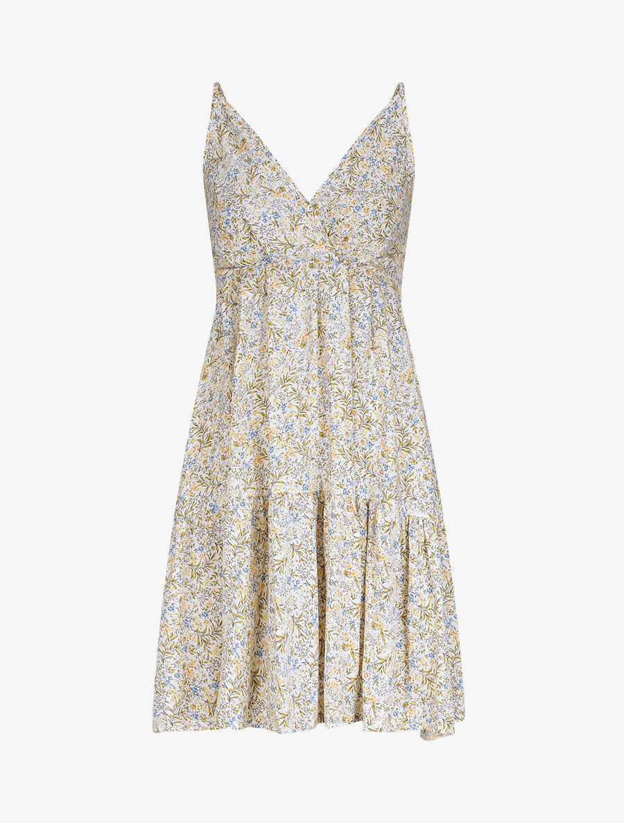 Robe patineuse mi-longue à imprimé fleurs champêtres - Blanc - 5