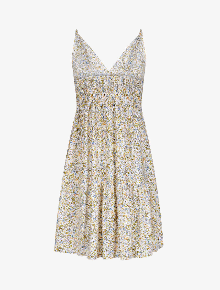 Robe patineuse mi-longue à imprimé fleurs champêtres - Blanc - 2