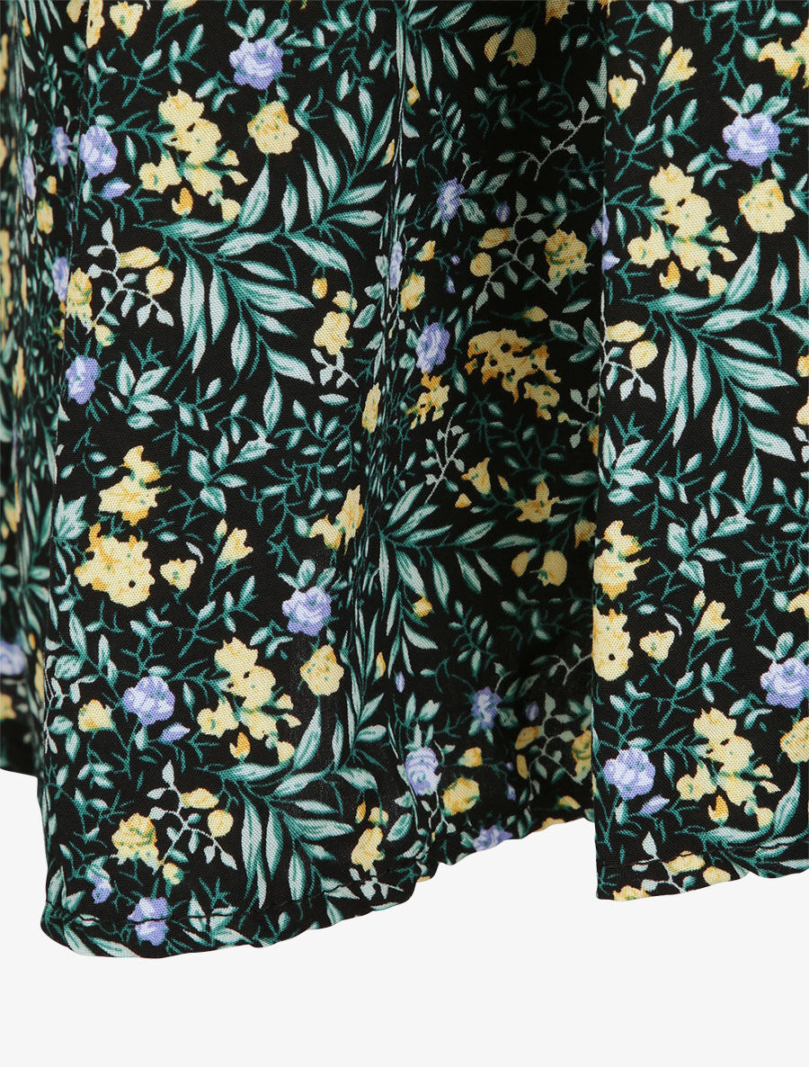 Robe patineuse mi-longue à imprimé fleurs champêtres - Noir - 3