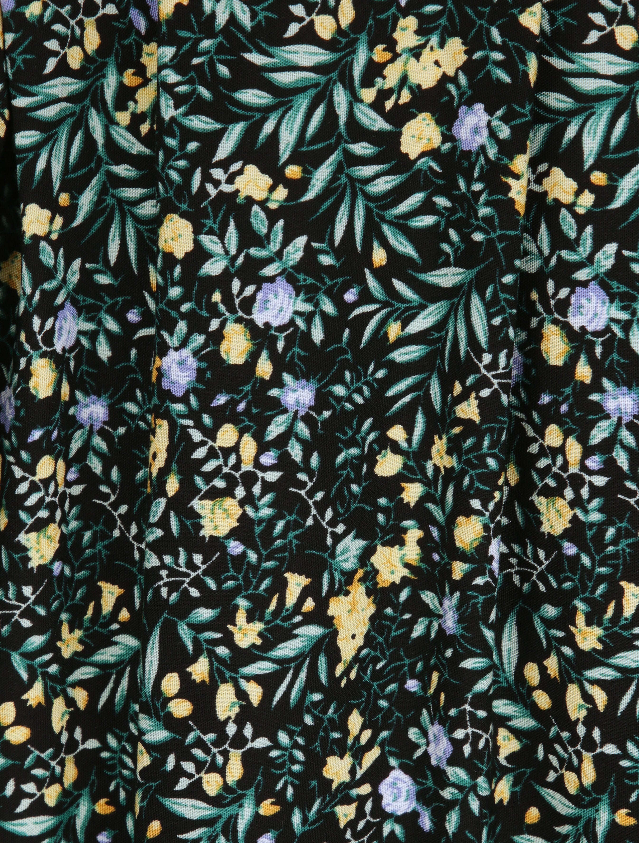 Robe patineuse mi-longue à imprimé fleurs champêtres - Noir - 4