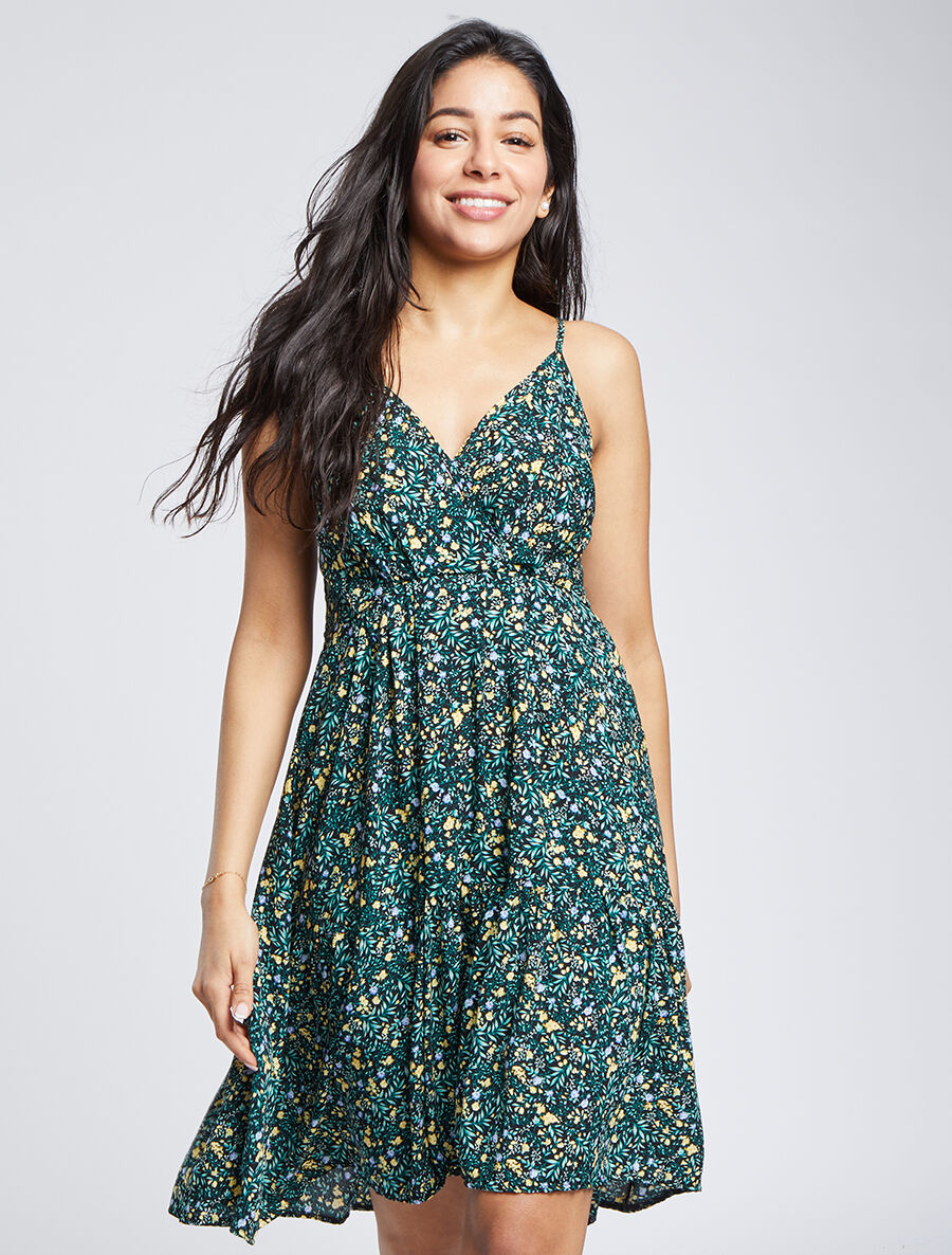 Robe patineuse mi-longue à imprimé fleurs champêtres - Noir - 5