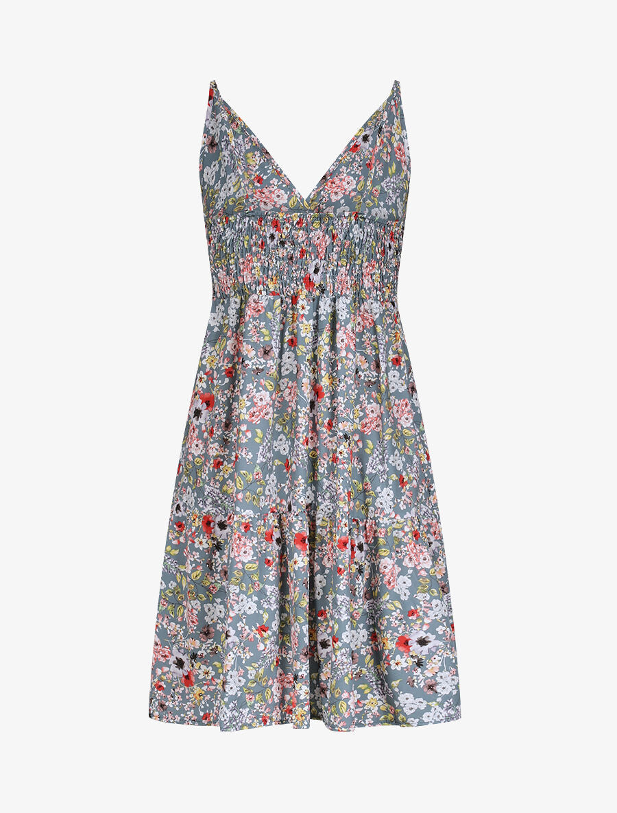 Robe patineuse mi-longue à imprimé fleurs printanières - Gris - 2