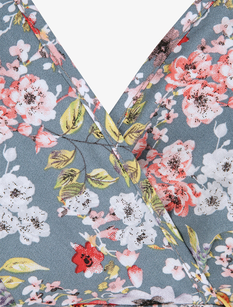 Robe patineuse mi-longue à imprimé fleurs printanières - Gris - 3