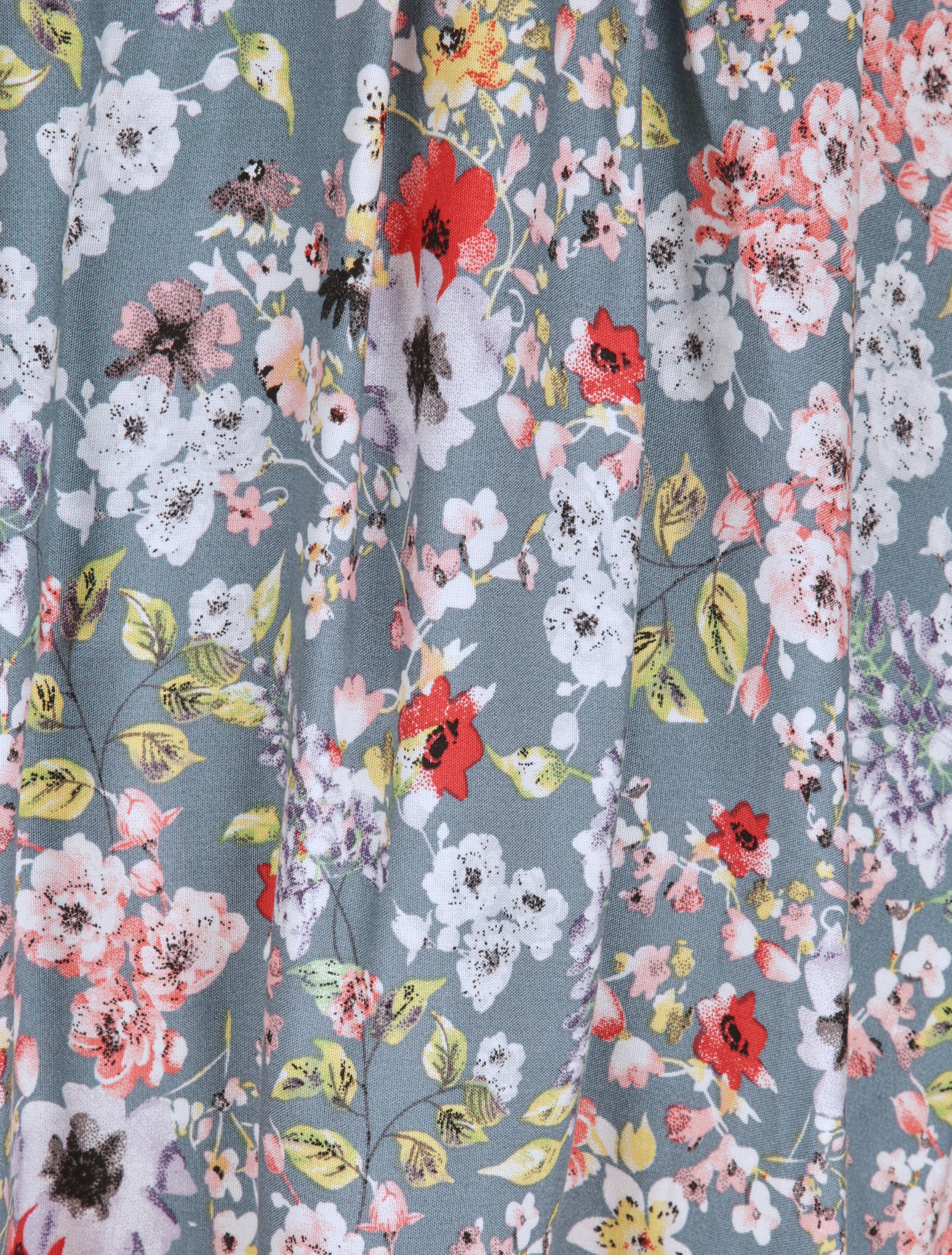 Robe patineuse mi-longue à imprimé fleurs printanières - Gris - 4