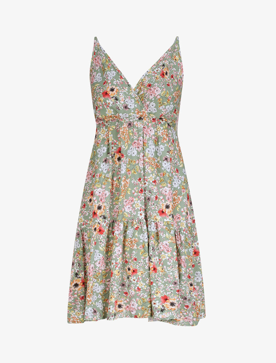 Robe patineuse mi-longue à imprimé fleurs printanières - Vert - 5