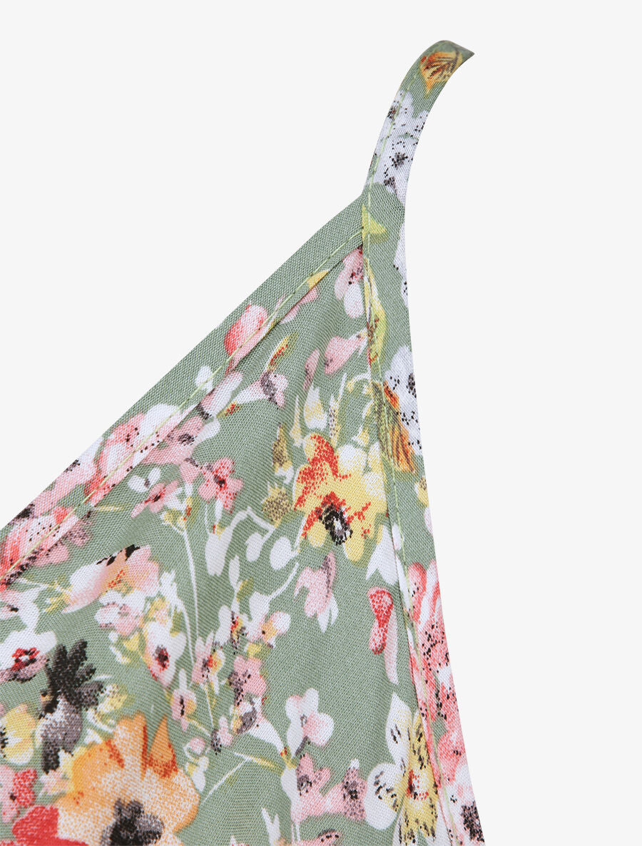 Robe patineuse mi-longue à imprimé fleurs printanières - Vert - 3