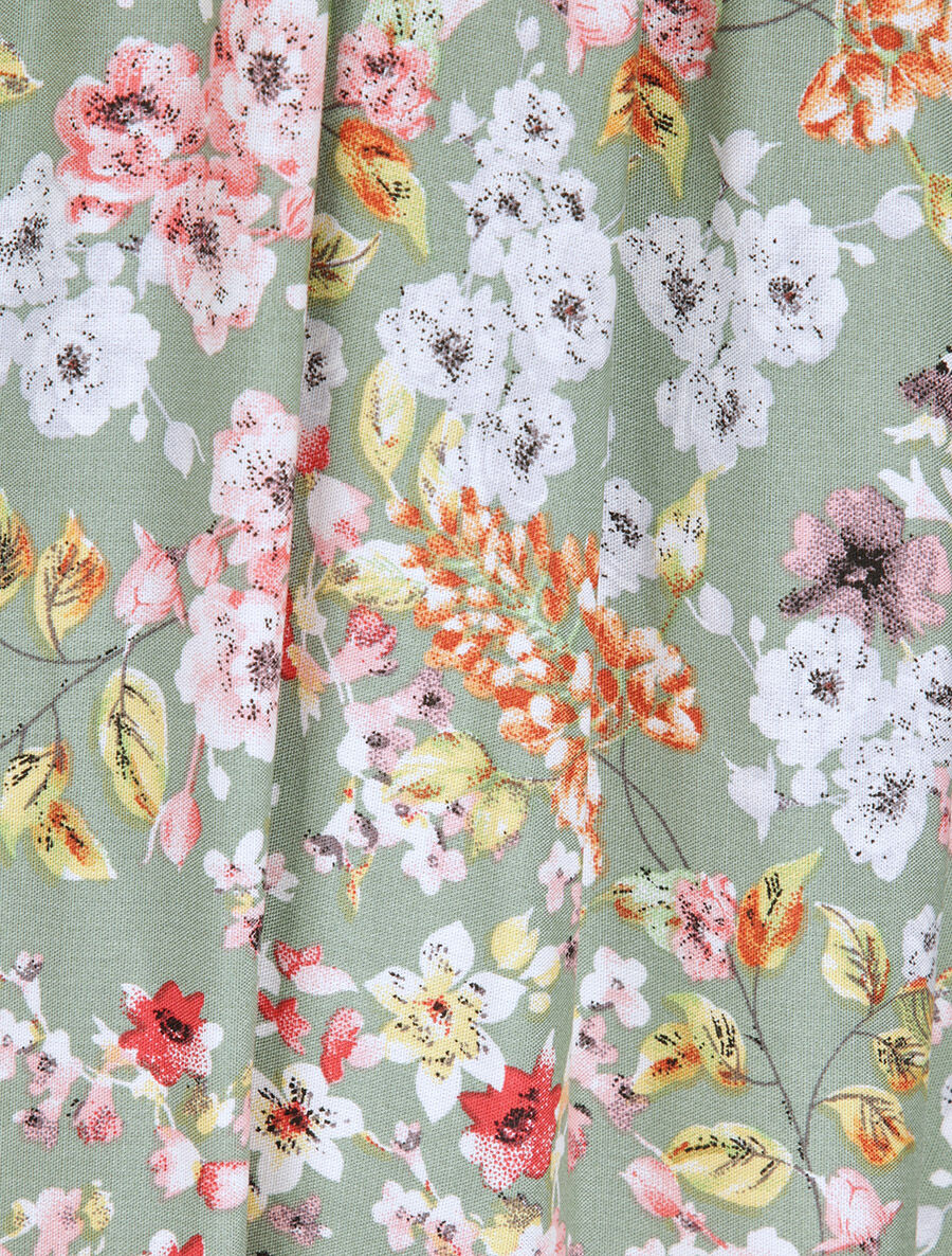 Robe patineuse mi-longue à imprimé fleurs printanières - Vert - 4