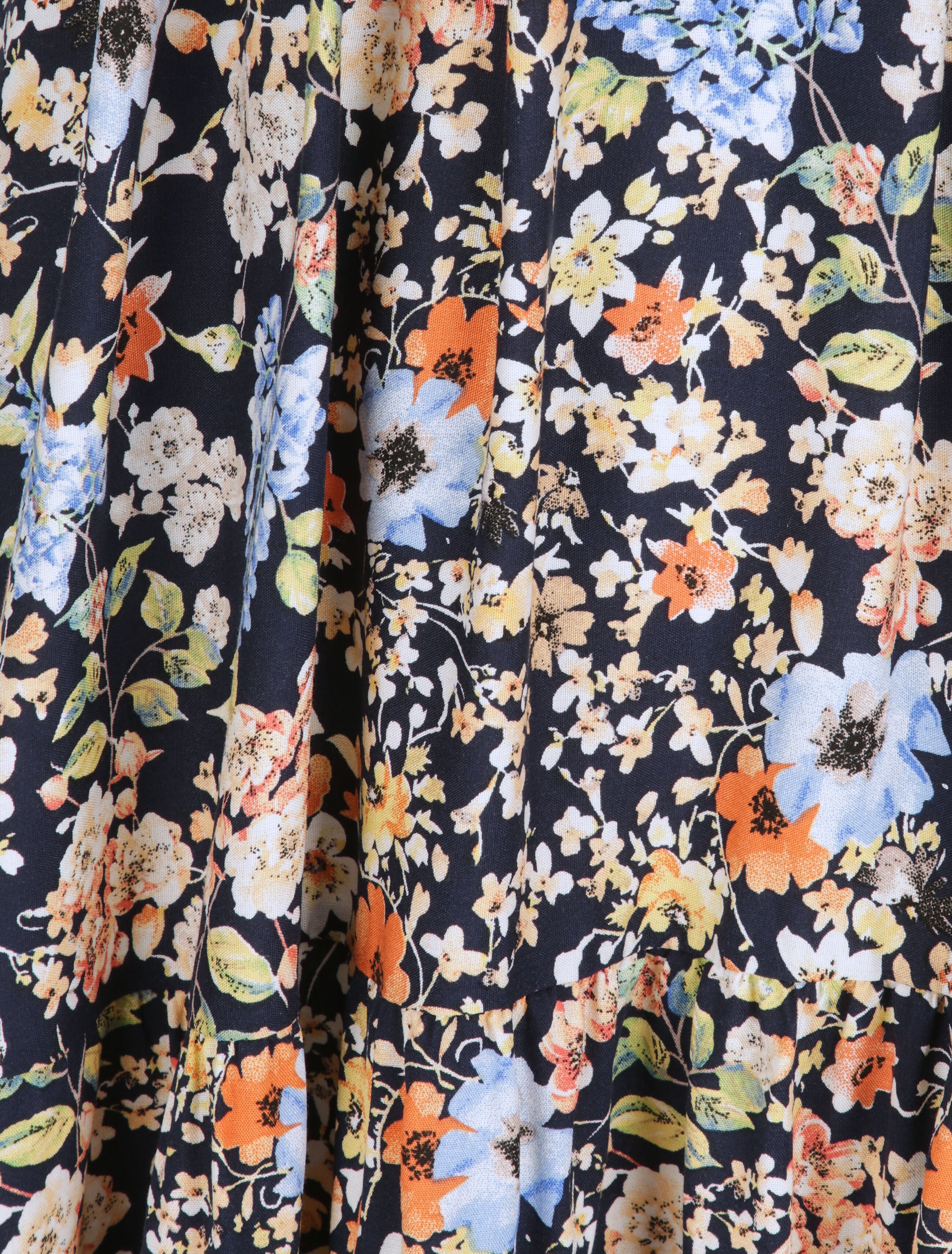 Robe patineuse mi-longue à imprimé fleurs printanières - Marine - 4