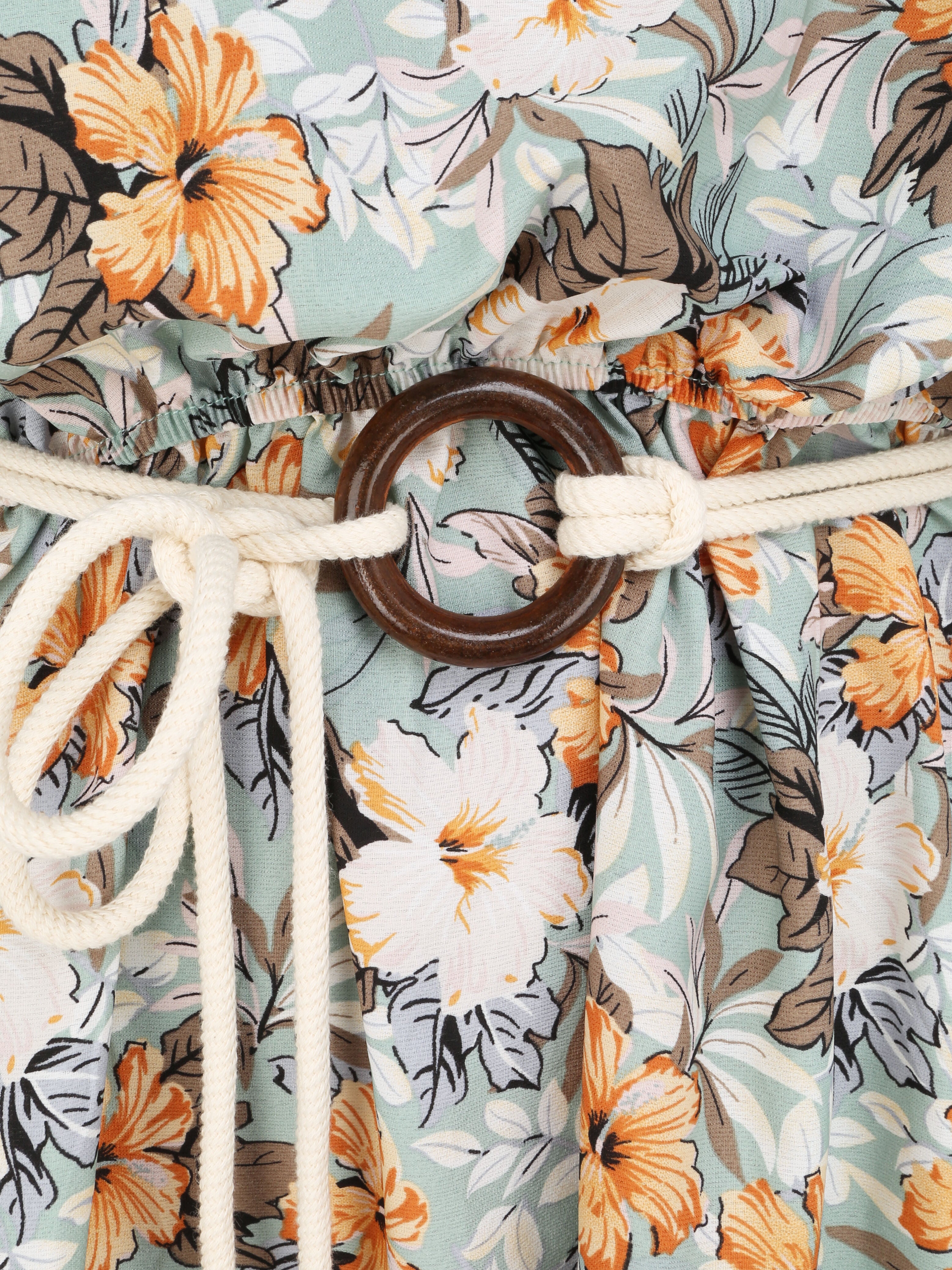 Robe longue imprimé floral à bretelles en cordelettes - Vert d&
