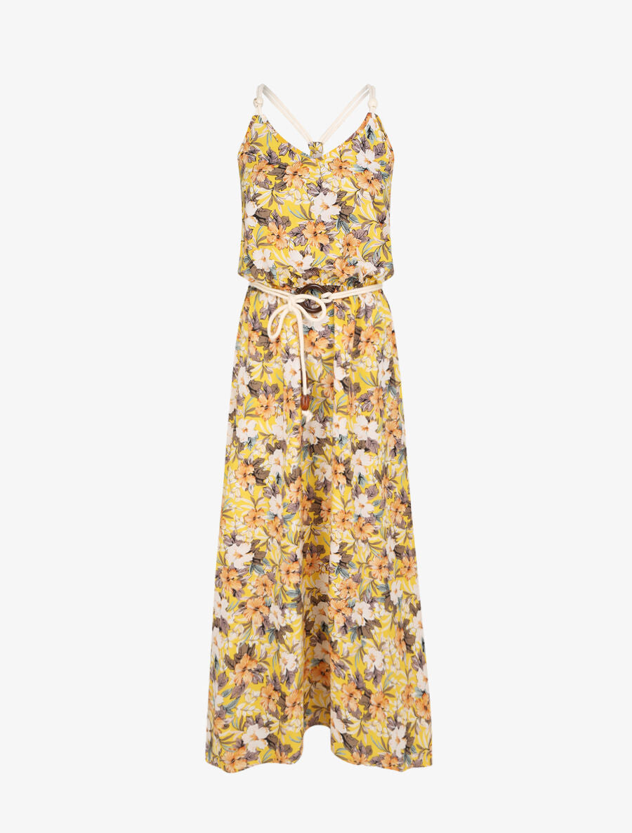 Robe longue imprimé floral à bretelles en cordelettes - Jaune - 4