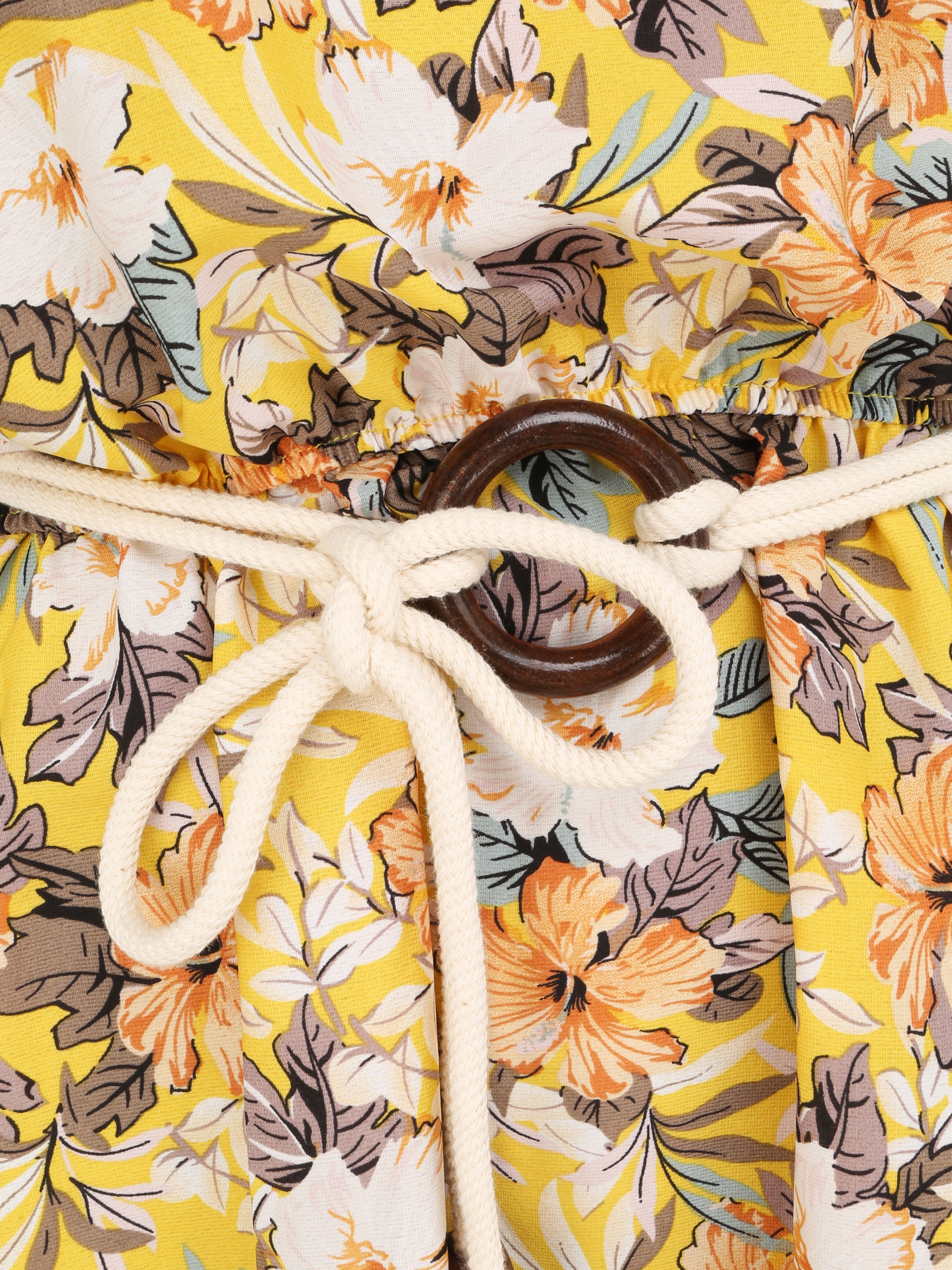 Robe longue imprimé floral à bretelles en cordelettes - Jaune - 3