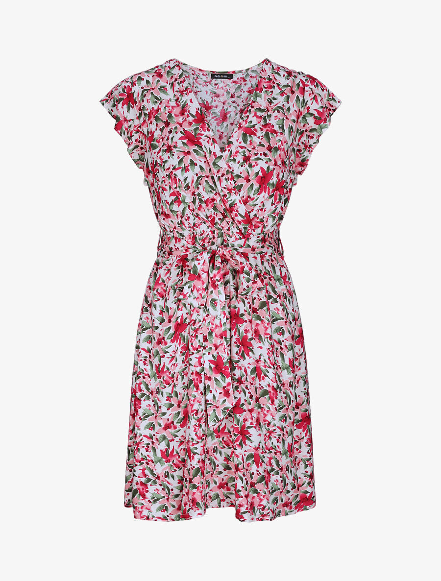 Robe cache-coeur à imprimé fleurs diverses Blanc Inspee