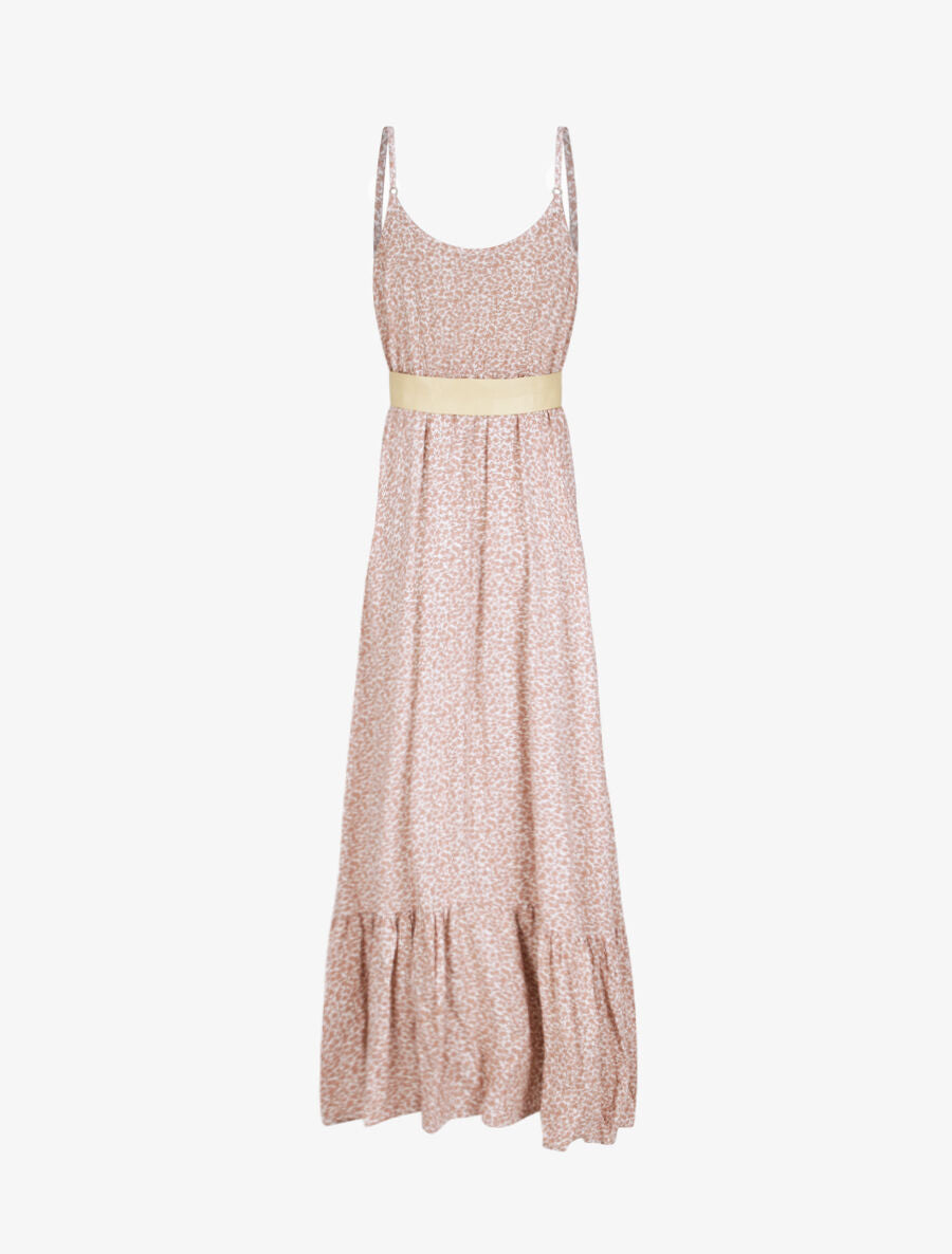 Robe longue à col à détail tulle - Rose - 2