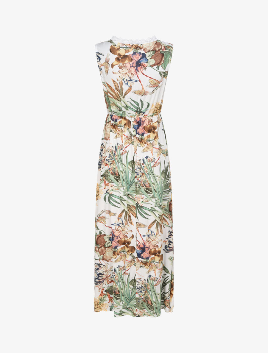 Robe longue en coton imprimé fleurs tropicales - Blanc - 2