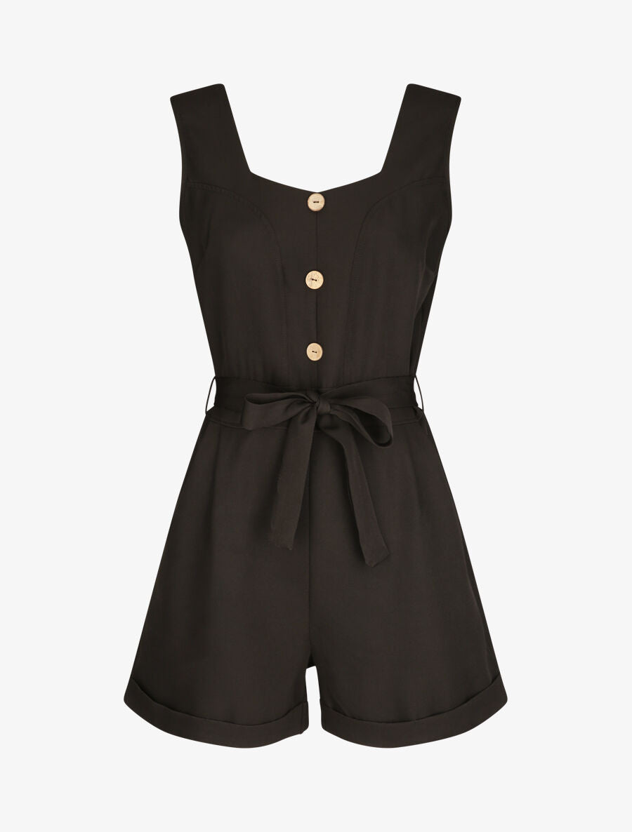 Combishort à boutons stylisés - Noir - 1