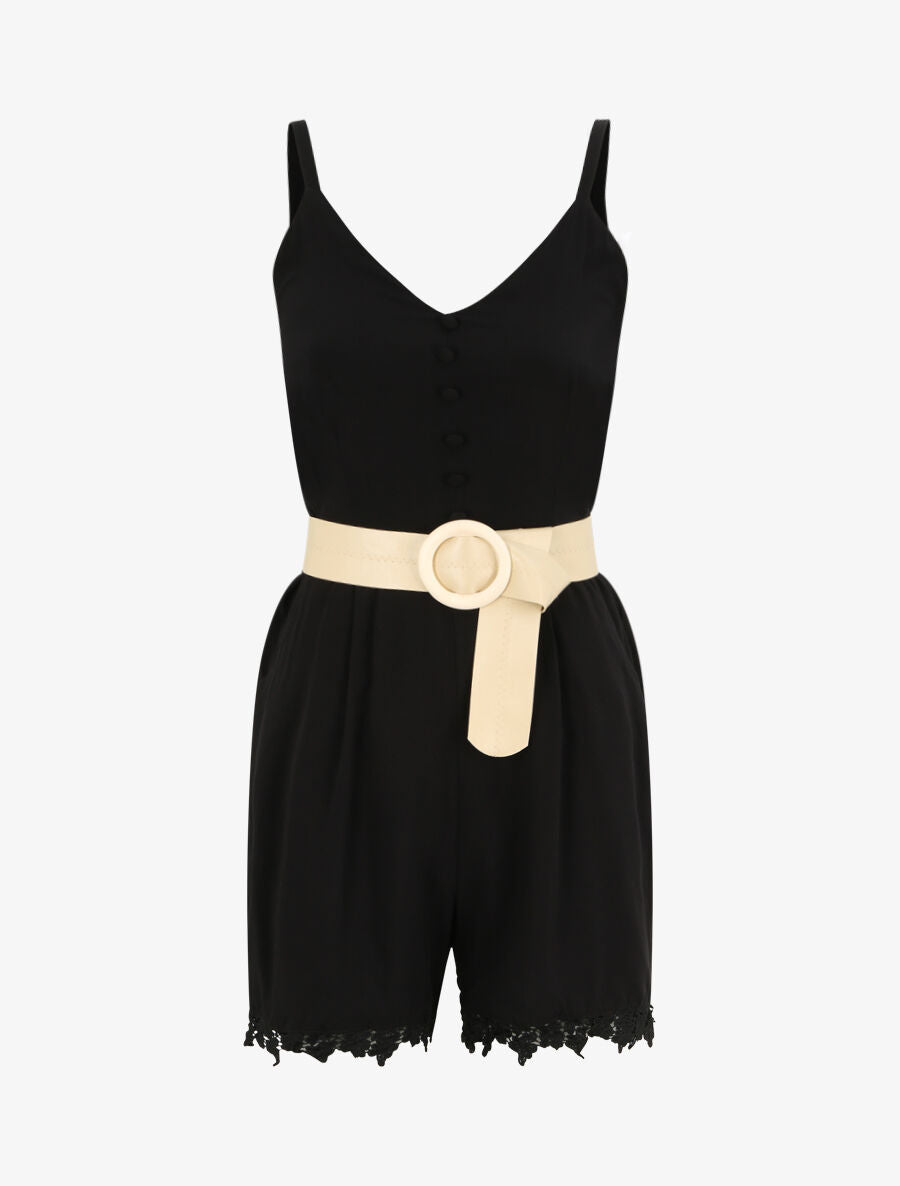 Combishort à boutons stylisés - Noir - 1
