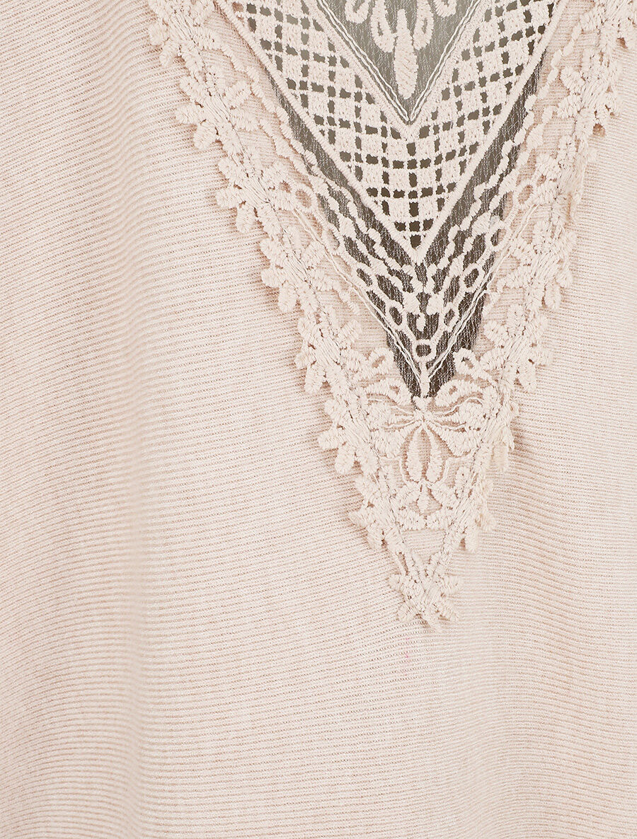 Pull à dos en dentelle - Beige - 4