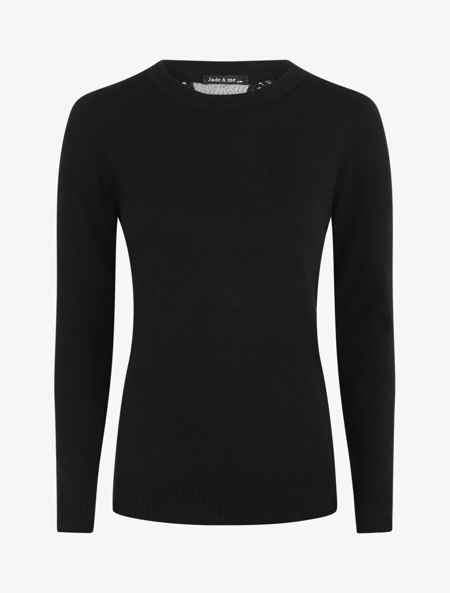 Pull à col rond et dos en dentelle - Noir - 2