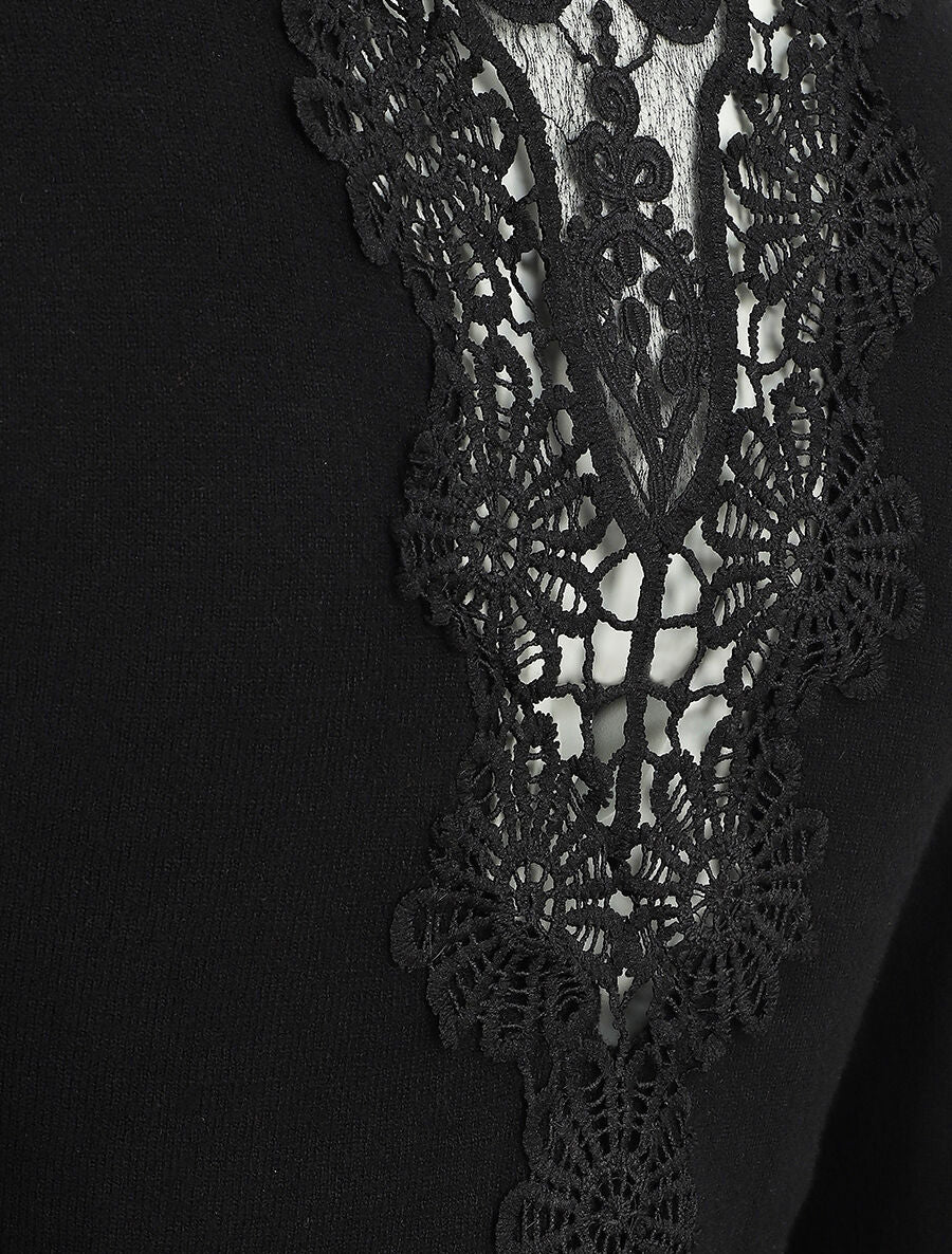 Pull à col rond et dos en dentelle - Noir - 3