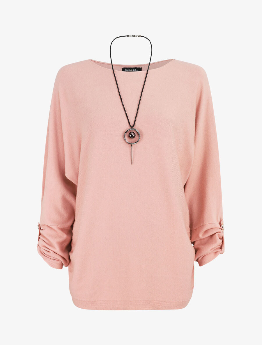 Pull ample à poignets boutonnés - Rose - 1