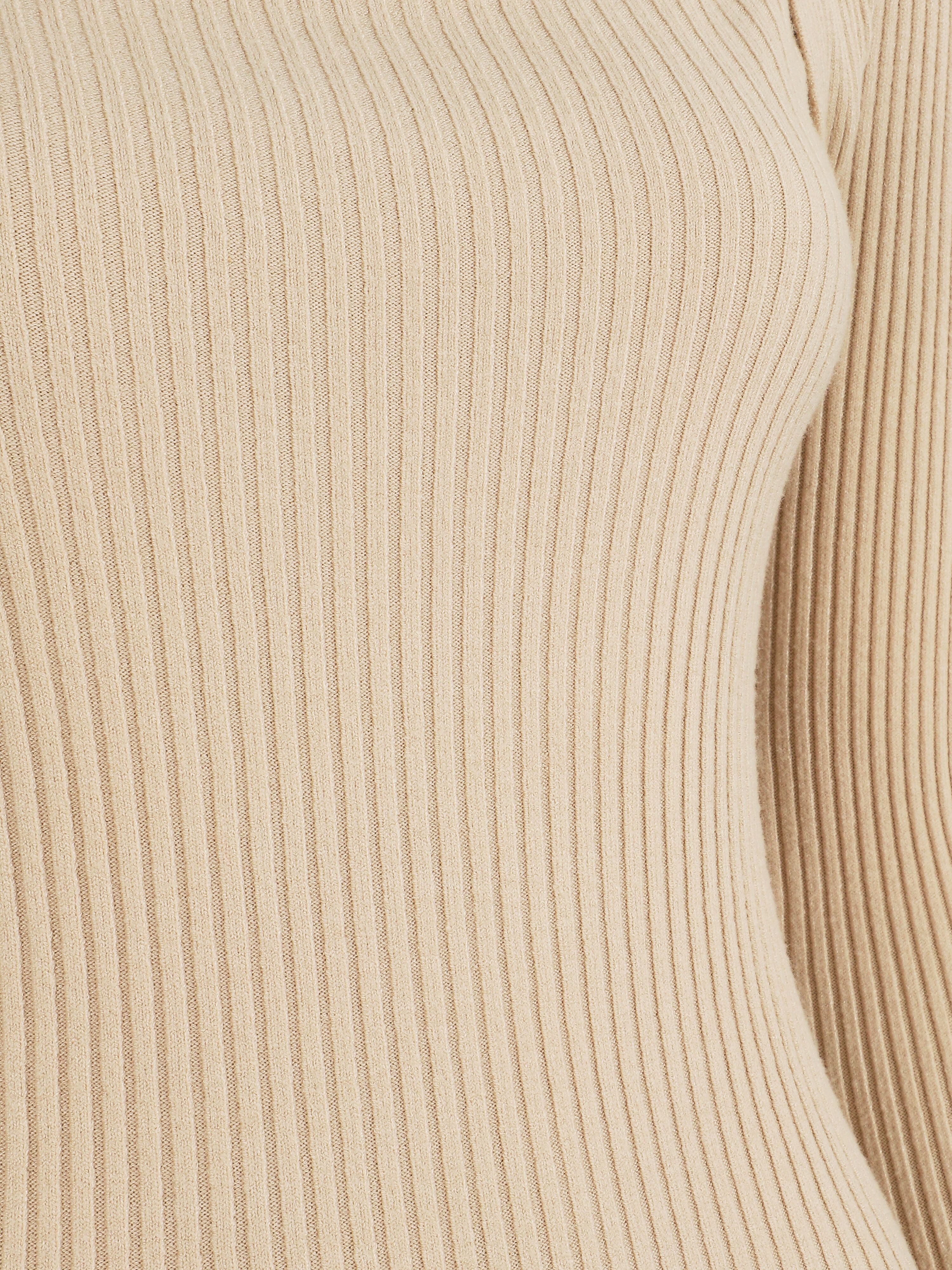 Pull côtelé col carré - Beige - 3