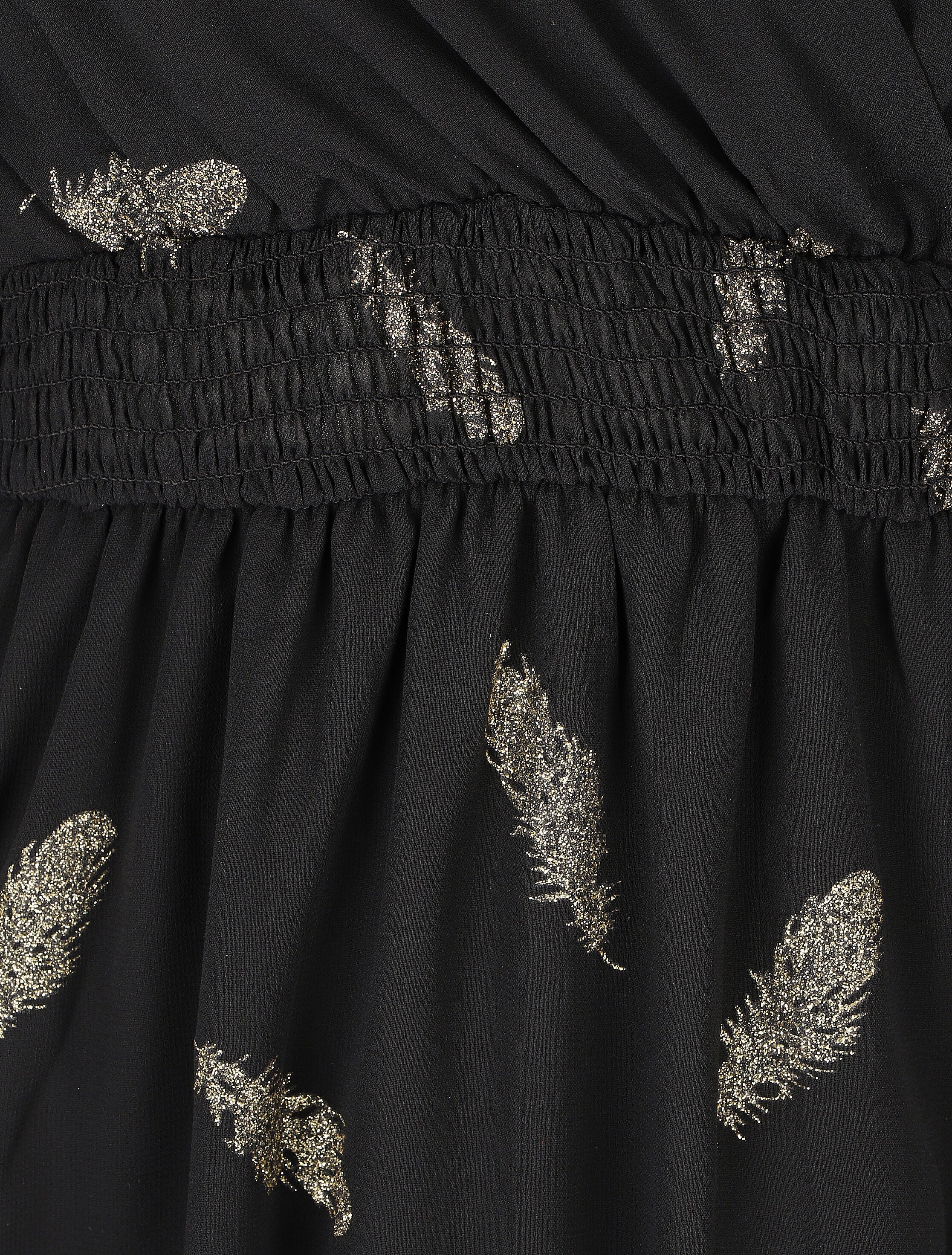 Robe mi-longue à imprimé plumes dorées - Noir - 3