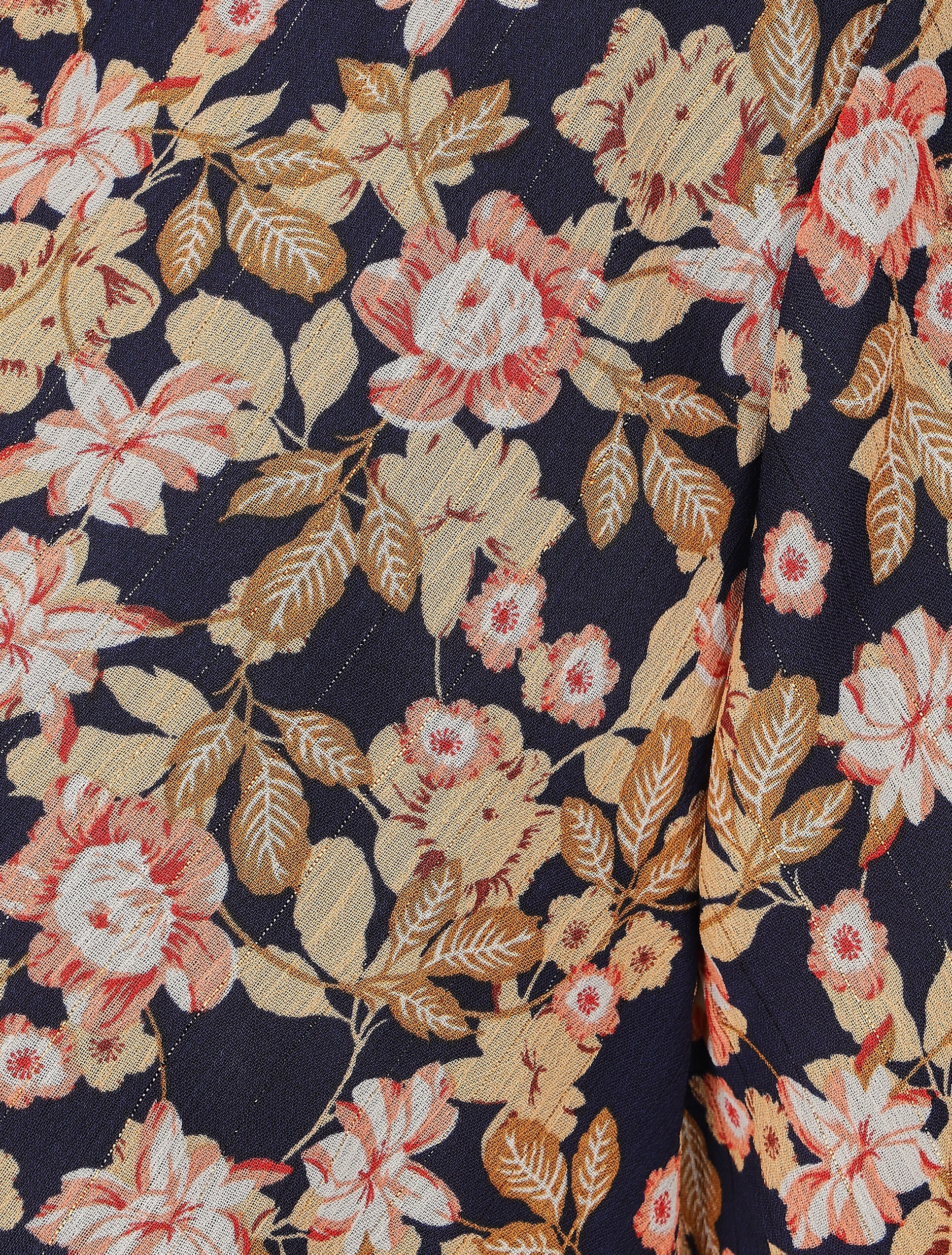 Robe mi-longue à imprimé fleuri et détail irisée - Marine - 3