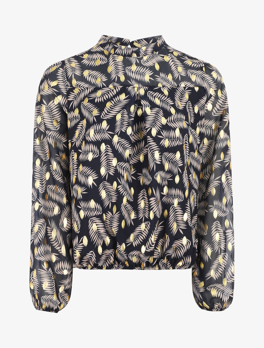 Top fluide irisé imprimé feuilles de palmier - Marine - 5