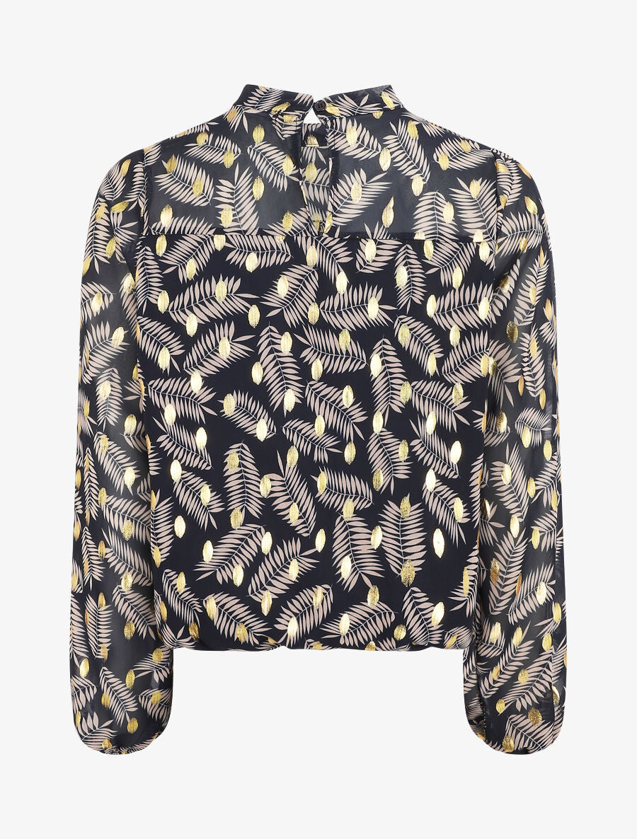 Top fluide irisé imprimé feuilles de palmier - Marine - 2
