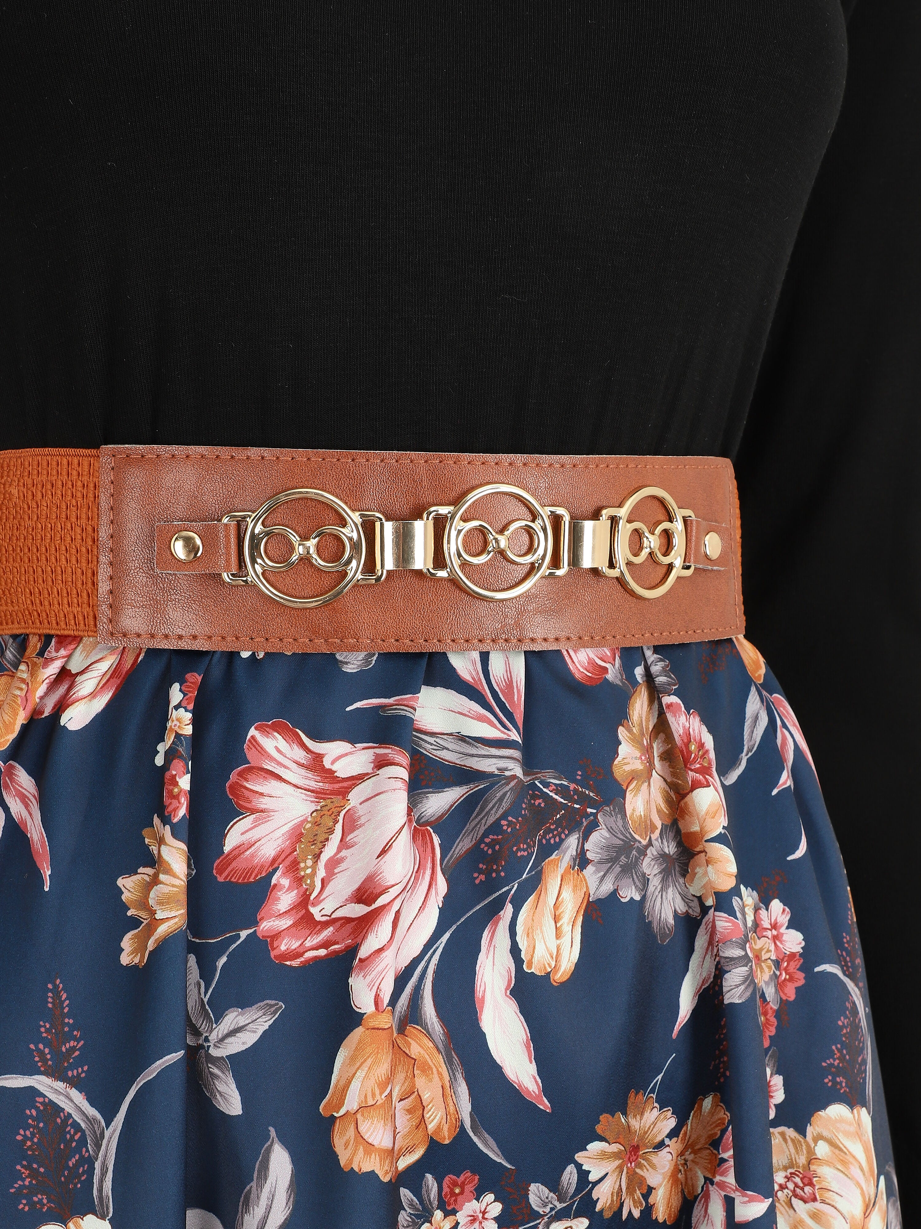 Robe bicolore à imprimé floral - Marine - 3