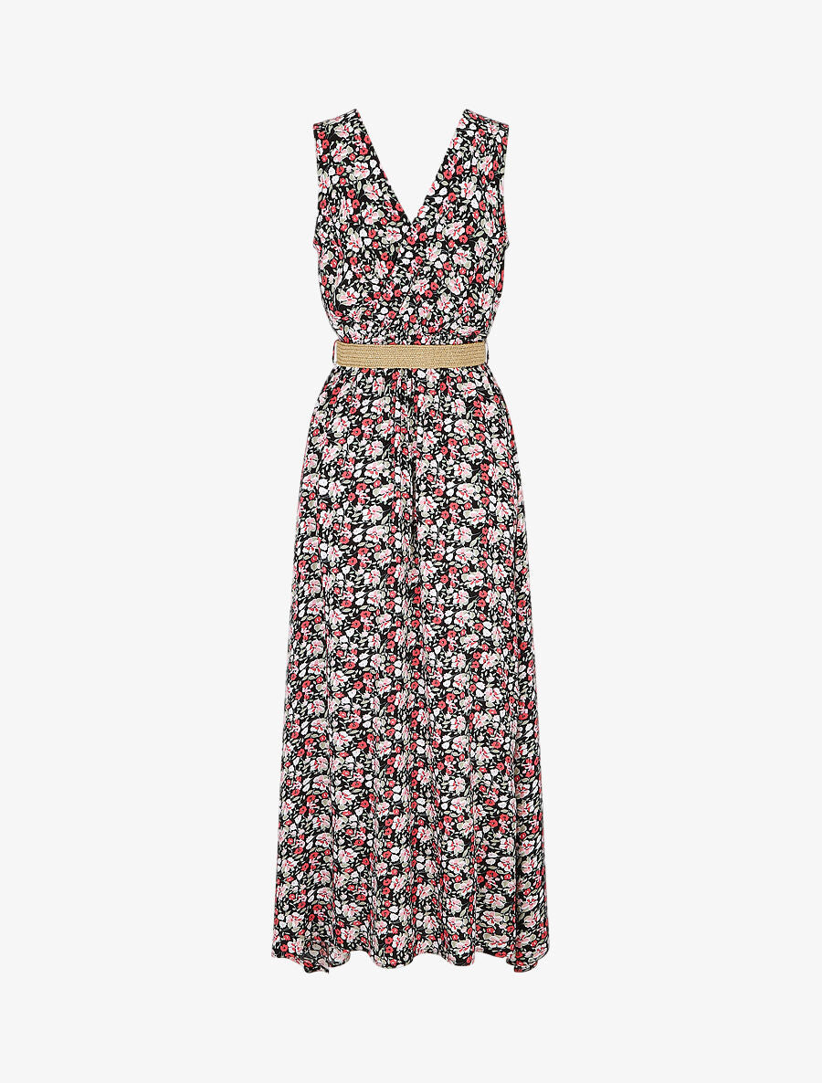 Robe longue à imprimé petites fleurs - Noir - 2