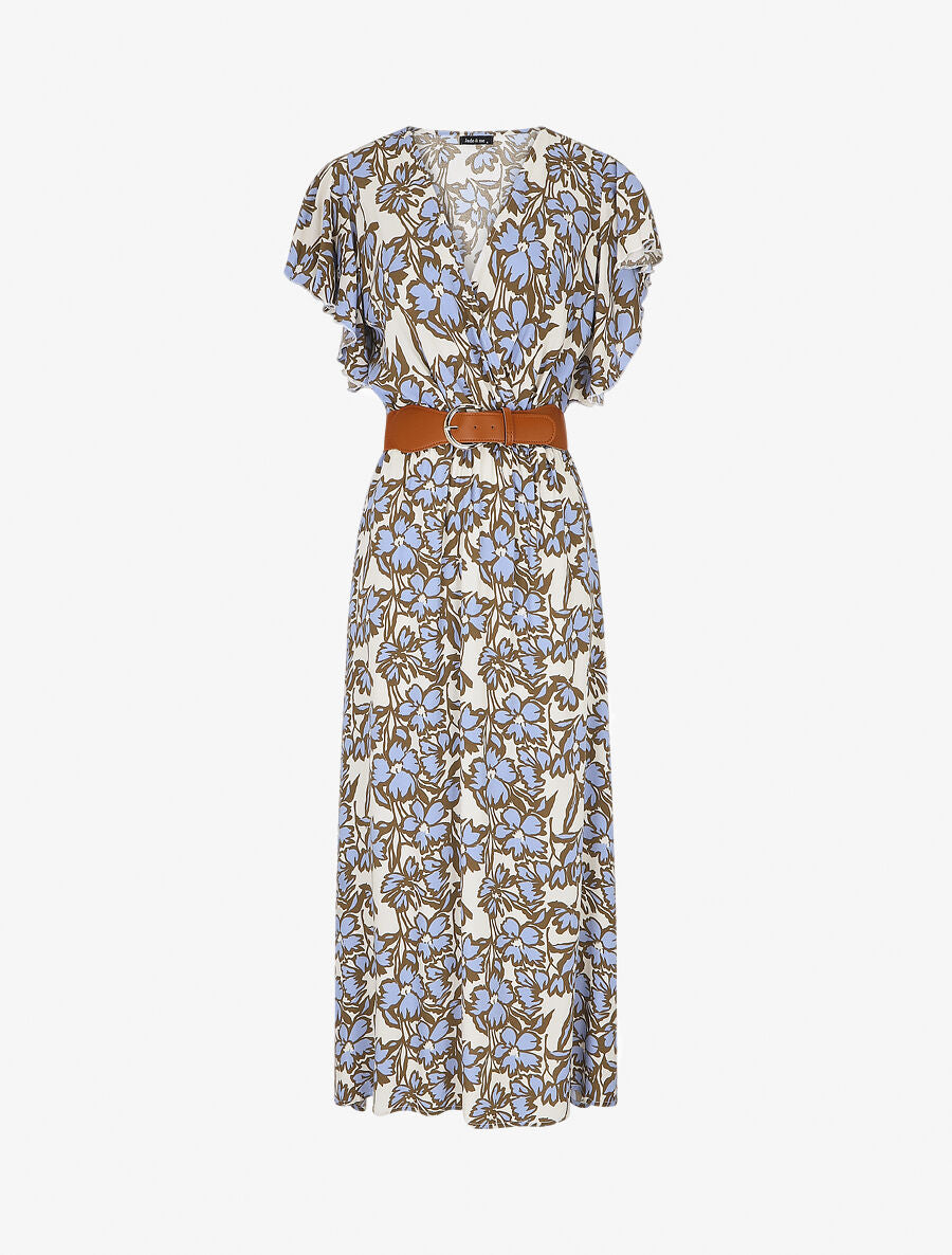 Robe longue empire à manches volantées - Beige - 1