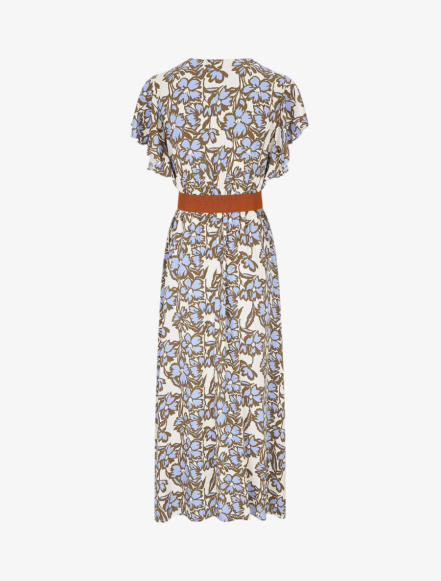 Robe longue empire à manches volantées - Beige - 2