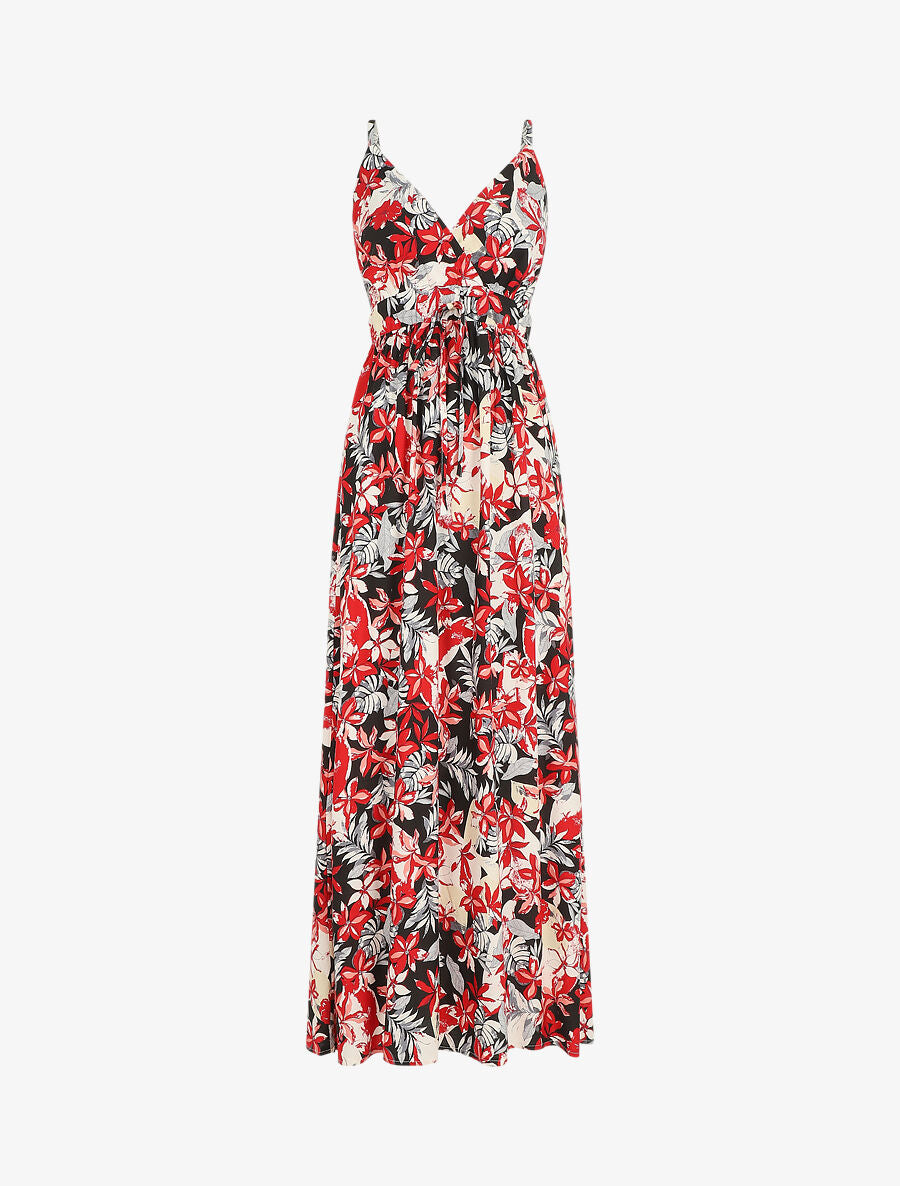 Robe longue empire à imprimé fleurs - Noir - 1