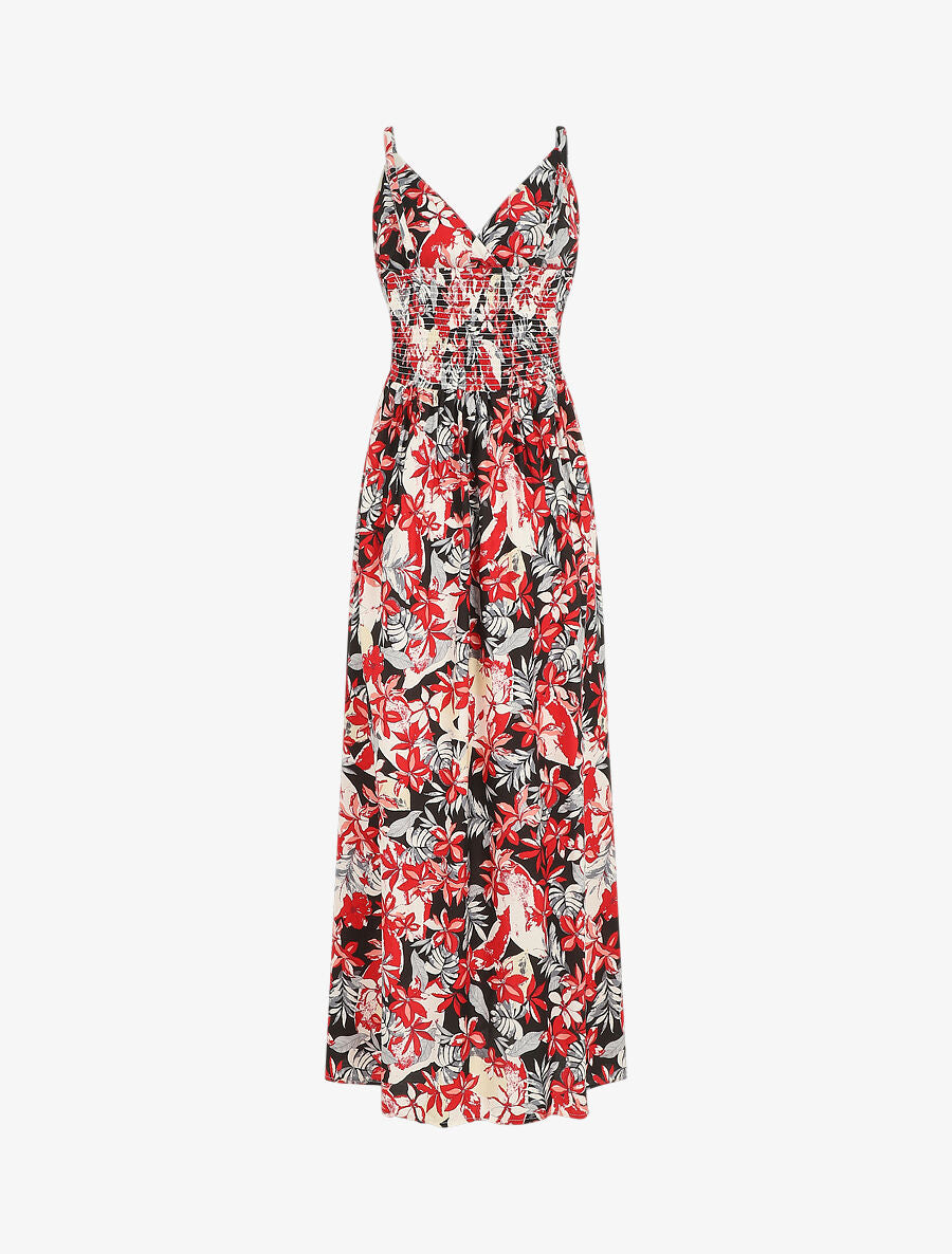 Robe longue empire à imprimé fleurs - Noir - 2
