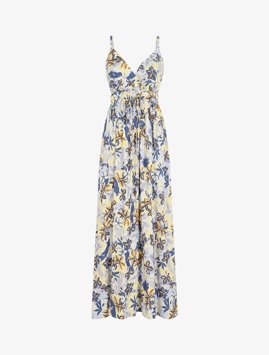 Robe longue empire à imprimé fleurs - Bleu - 1