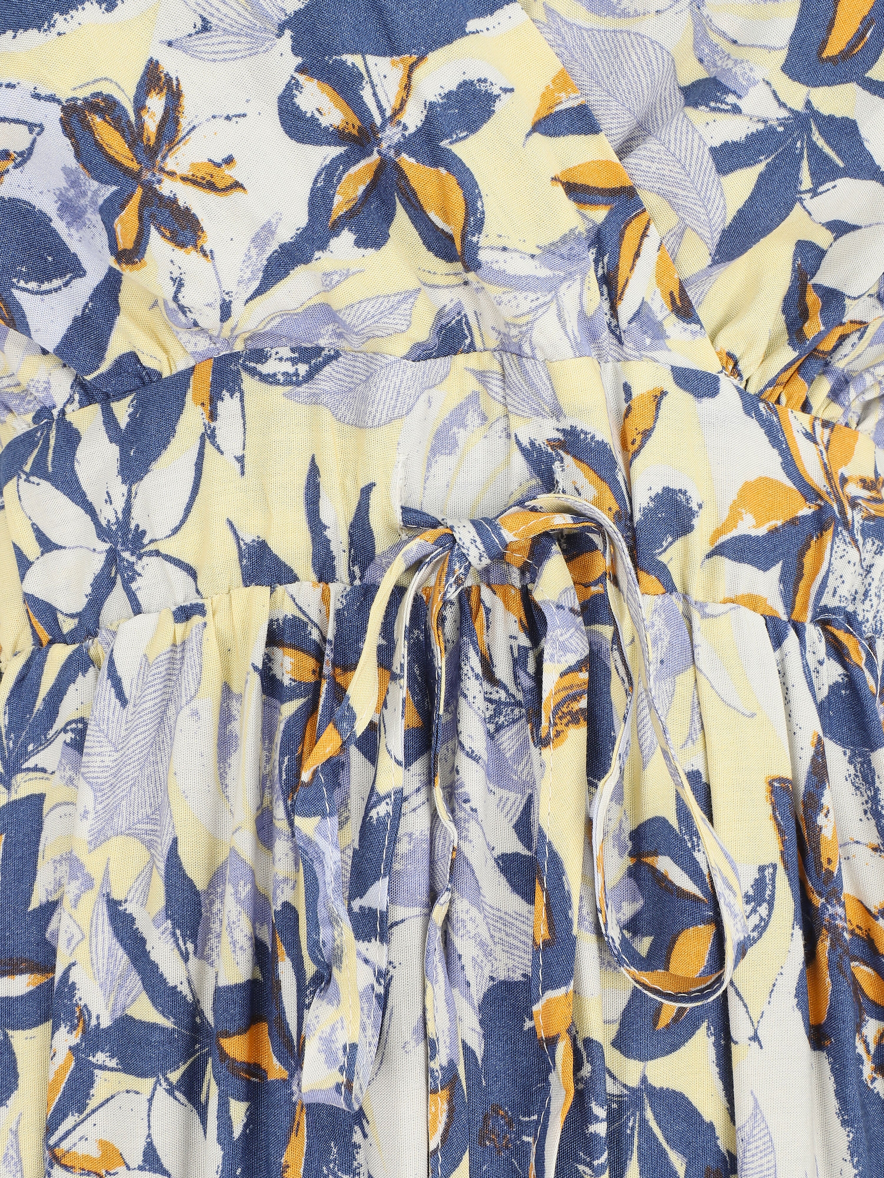 Robe longue empire à imprimé fleurs - Bleu - 3