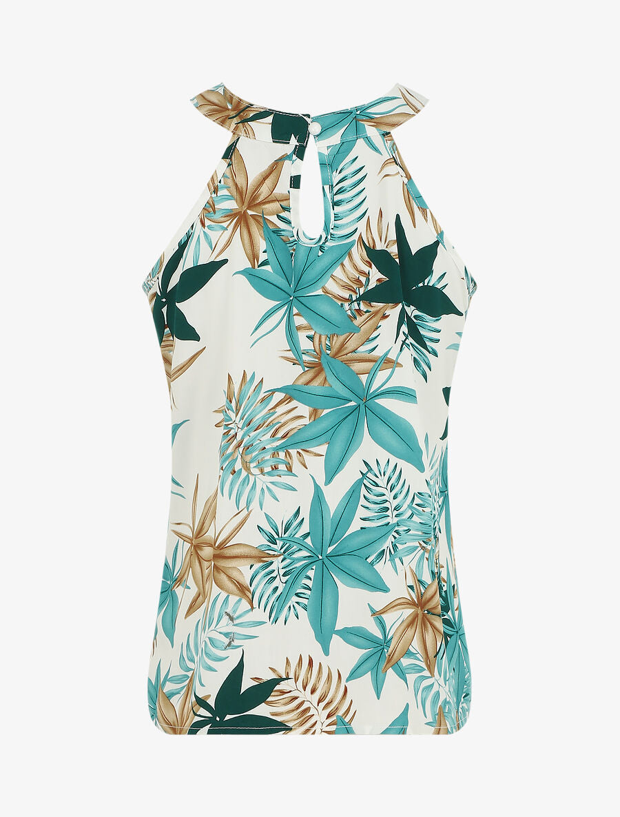 Top imprimé feuillage à col américain - Vert - 2