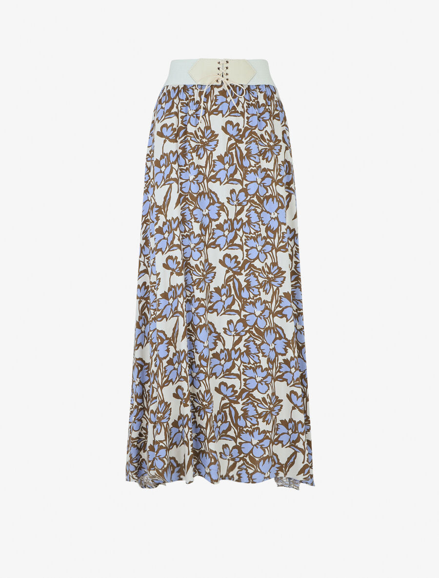 Jupe longue élastiquée à imprimé fleuri - Beige - 1