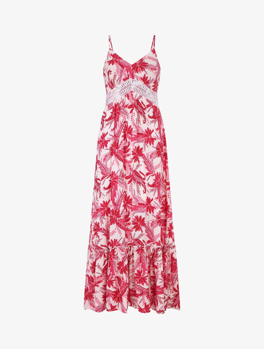 Robe imprimé foulard à base volantée - Fushia - 2