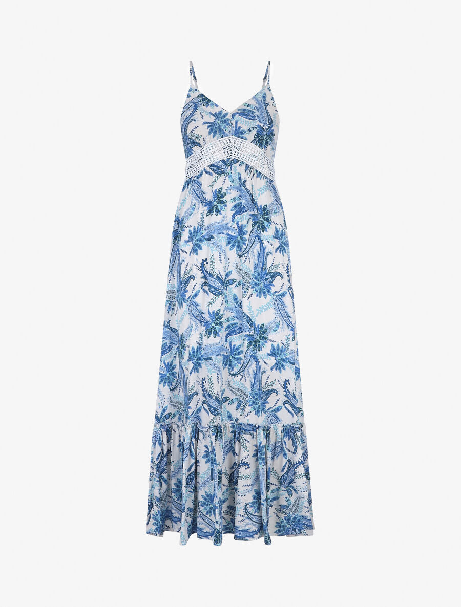 Robe imprimé foulard à base volantée - Bleu - 1
