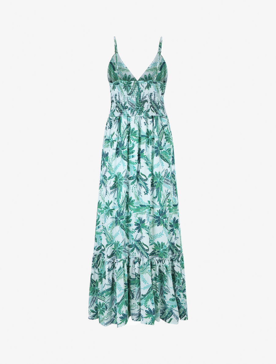 Robe imprimé foulard à base volantée - Vert - 2