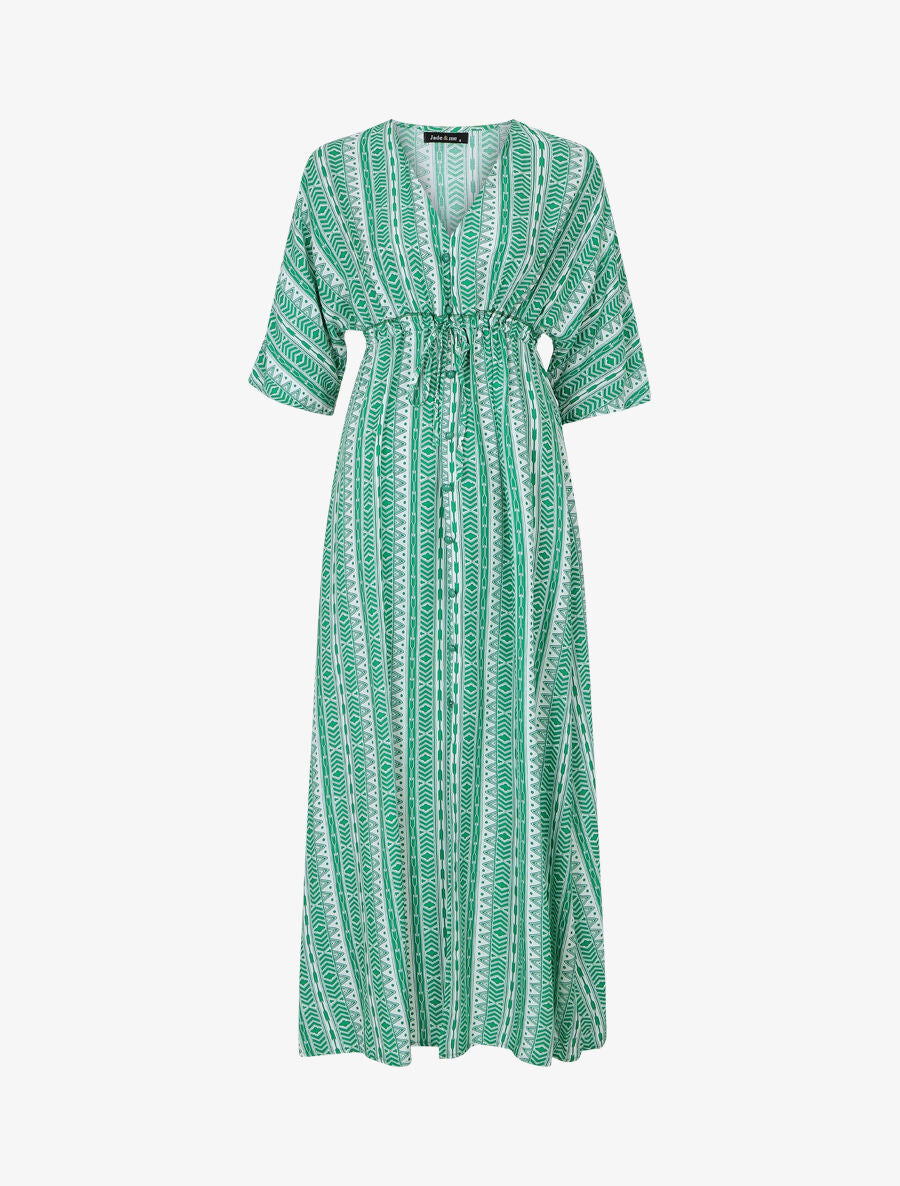 Robe longue imprimé graphique à manches 3/4 - Vert - 1