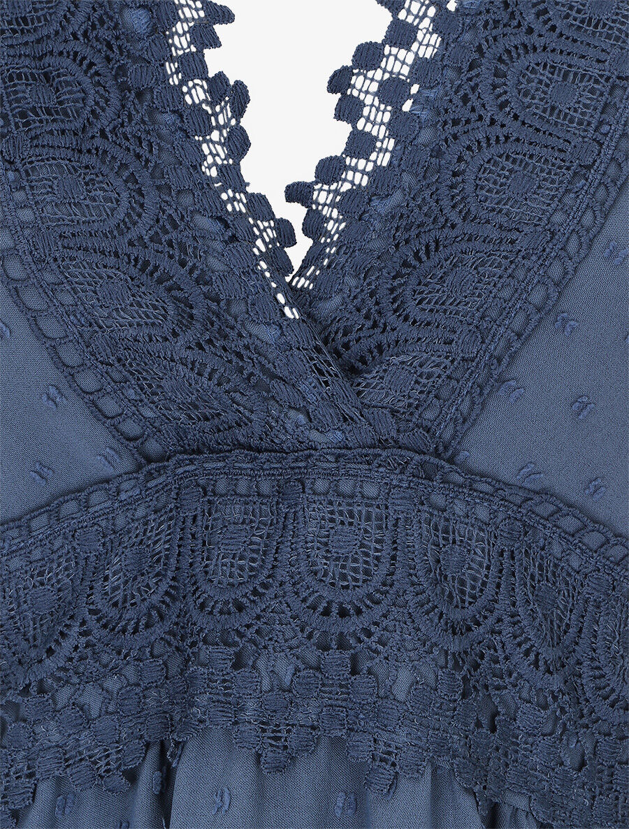 Robe longue unie texturée - Bleu - 3