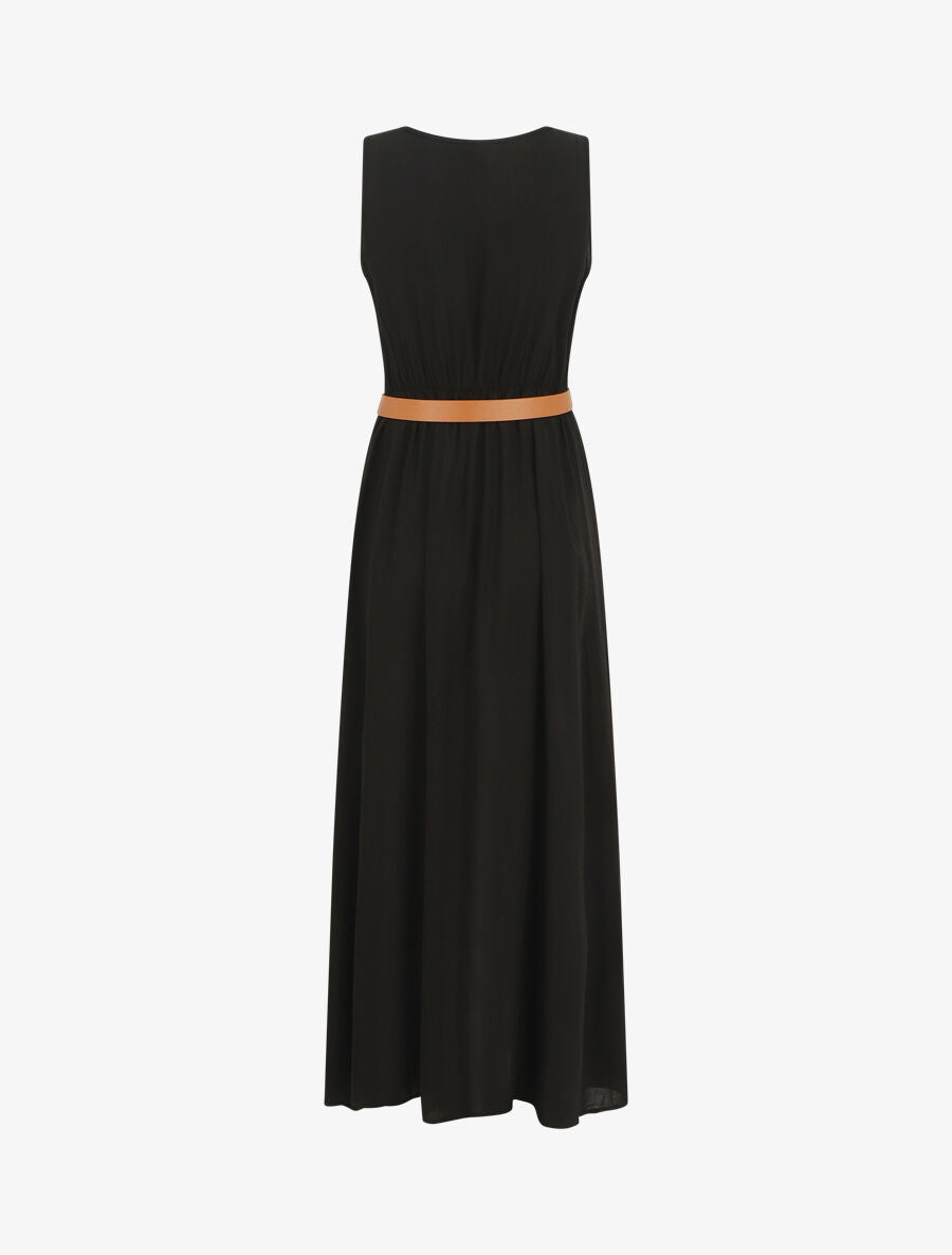 Robe longue unie boutonnée sans manches - Noir - 2