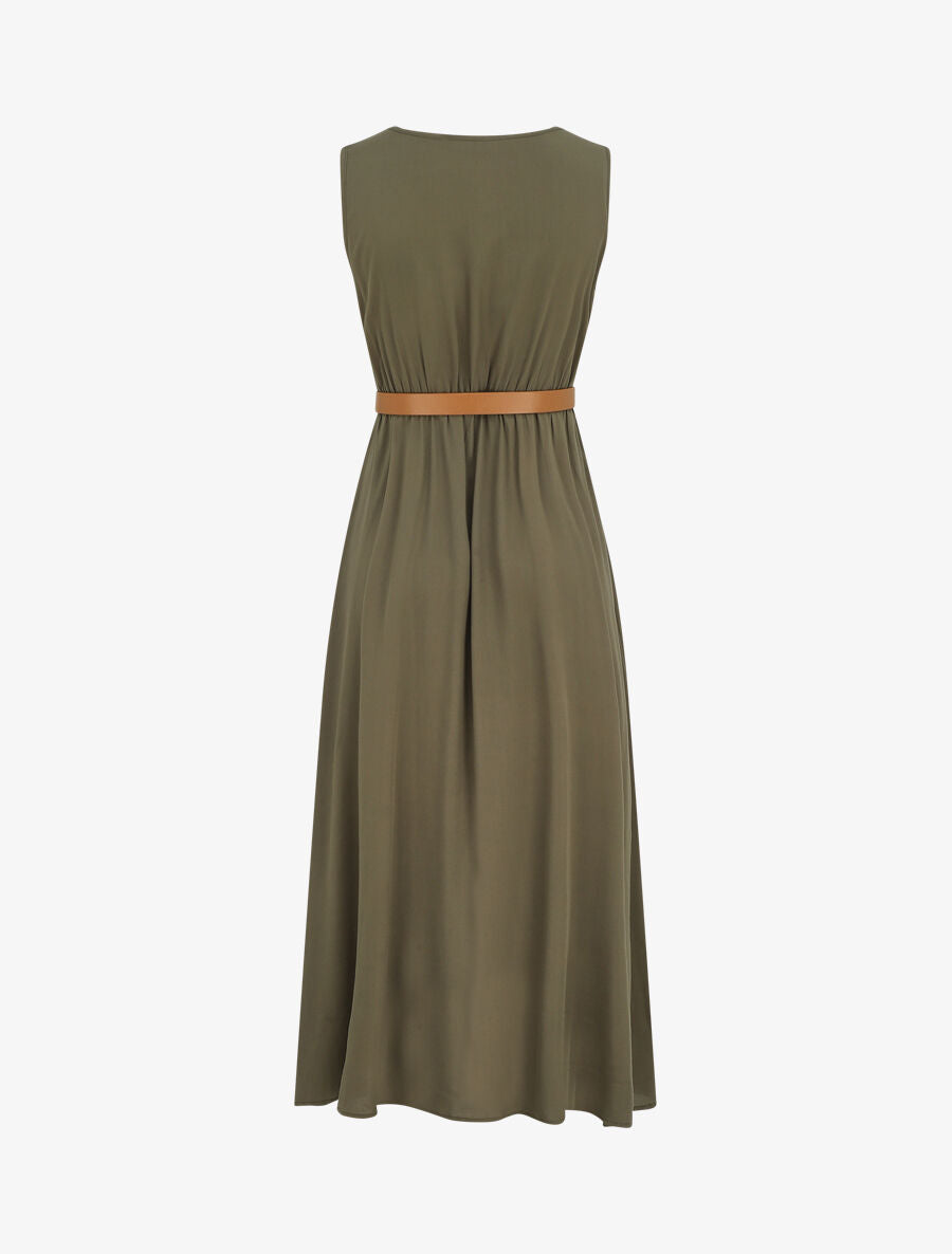 Robe longue unie boutonnée sans manches - Kaki - 2