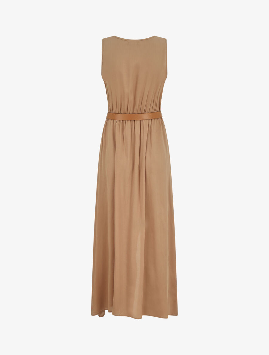 Robe longue unie boutonnée sans manches - Beige - 2