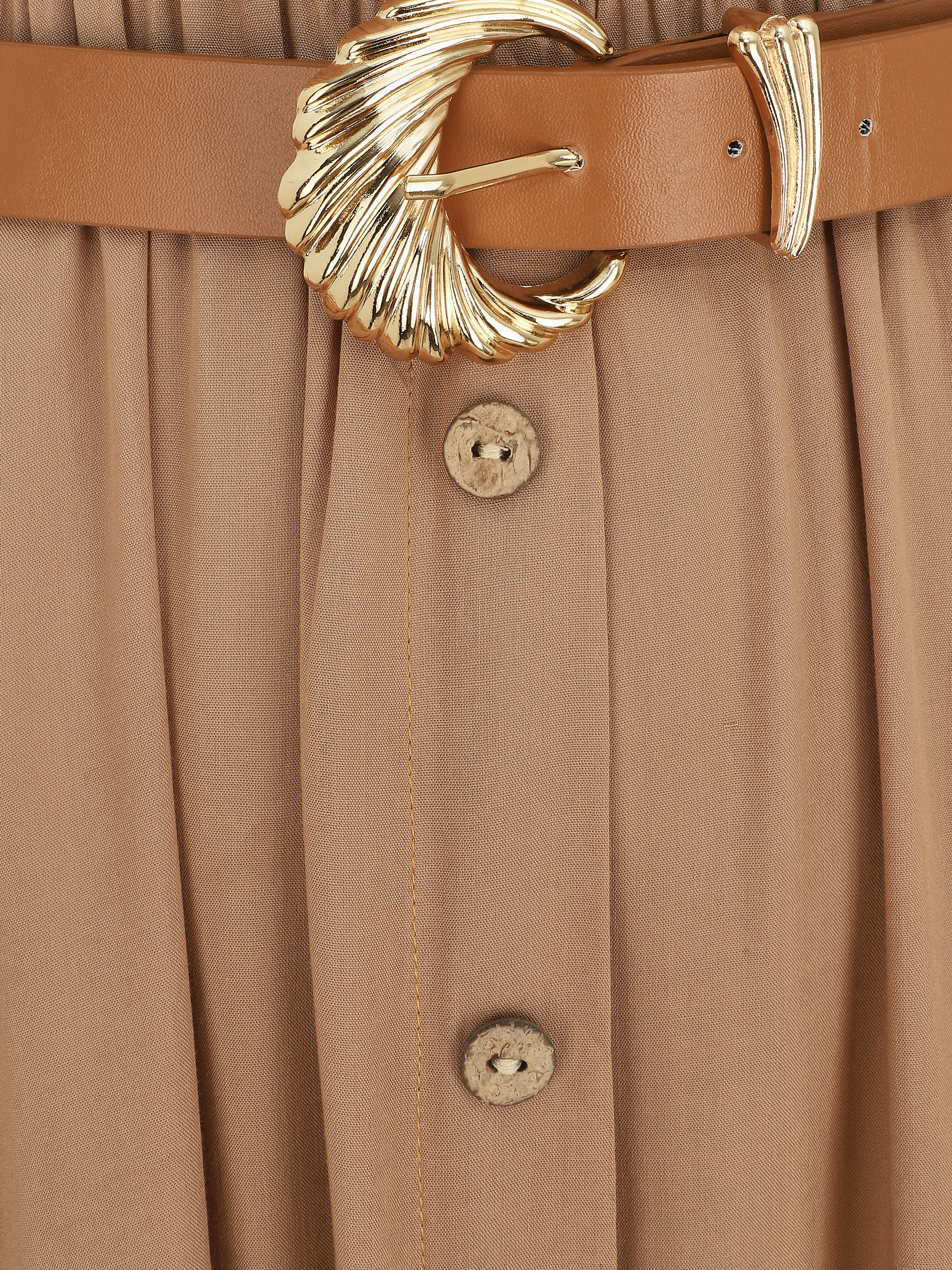 Robe longue unie boutonnée sans manches - Beige - 3